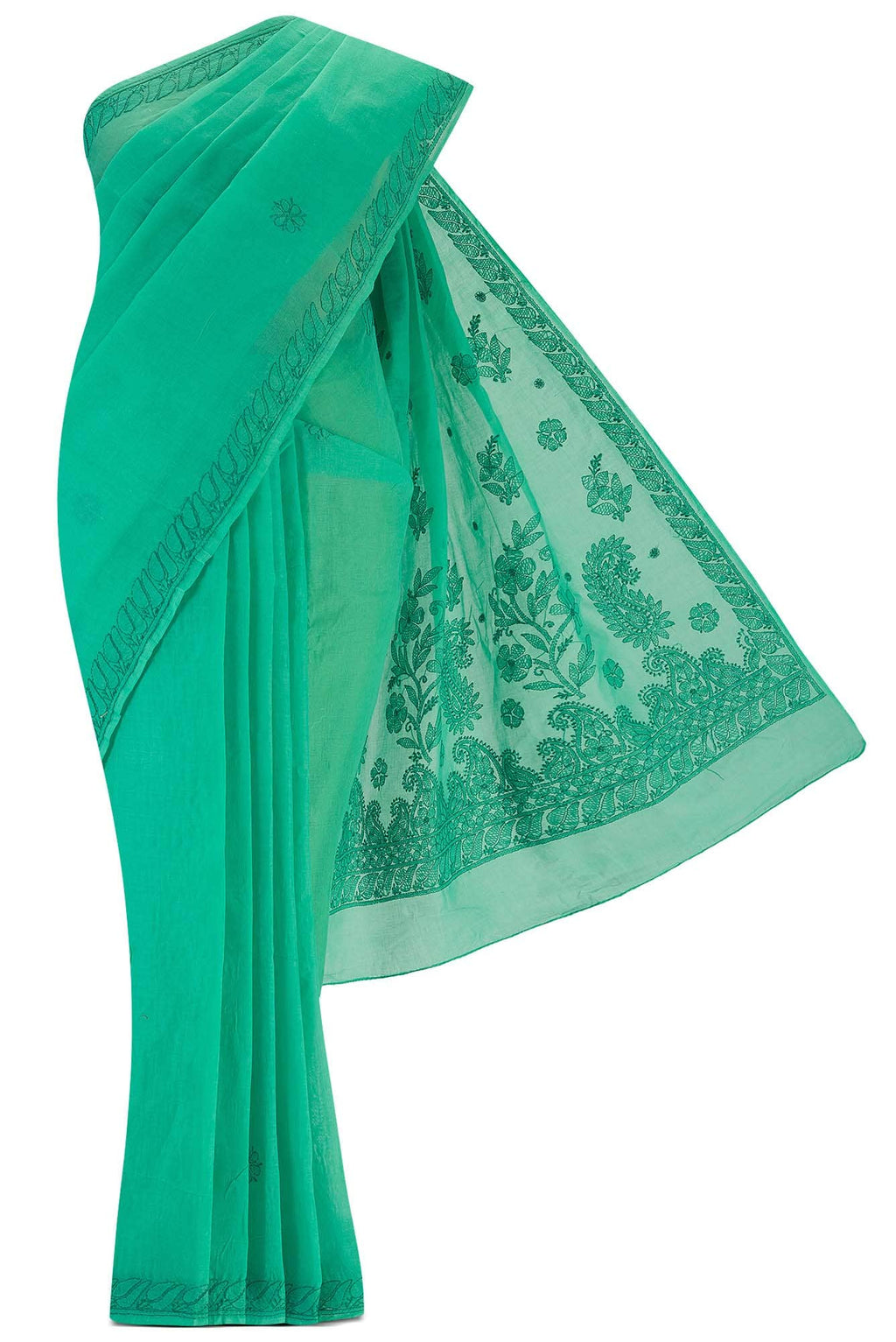 Green Chikankari Cotton Saree