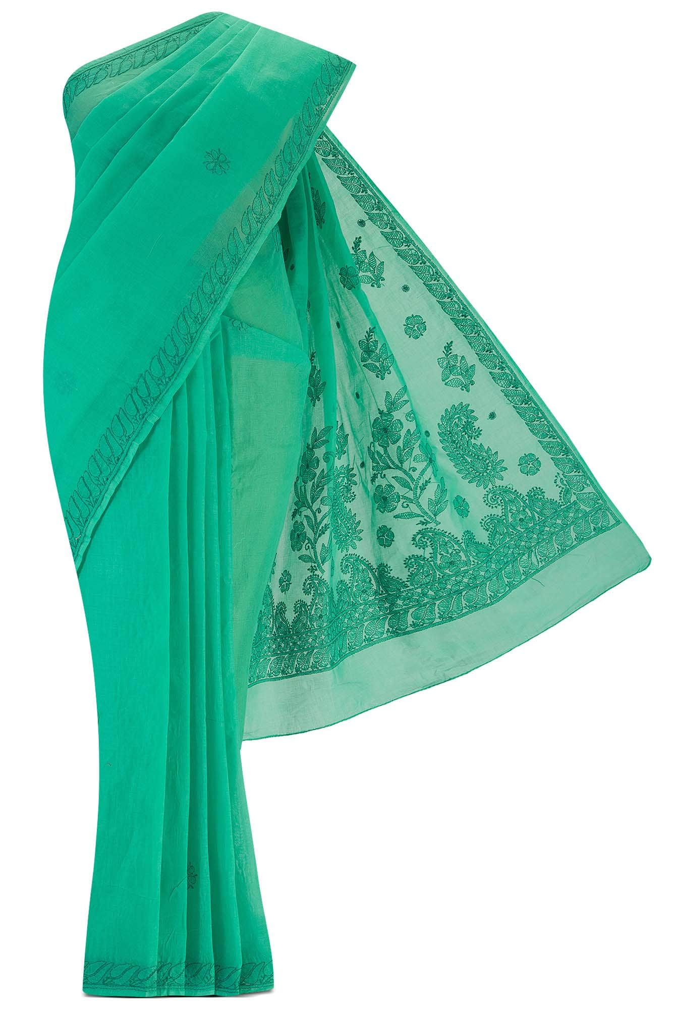 Green Chikankari Cotton Saree