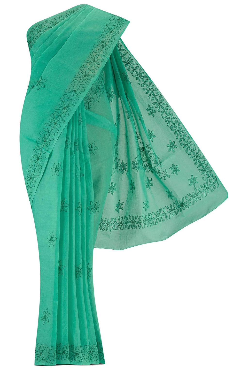 Green Chikankari Cotton Saree