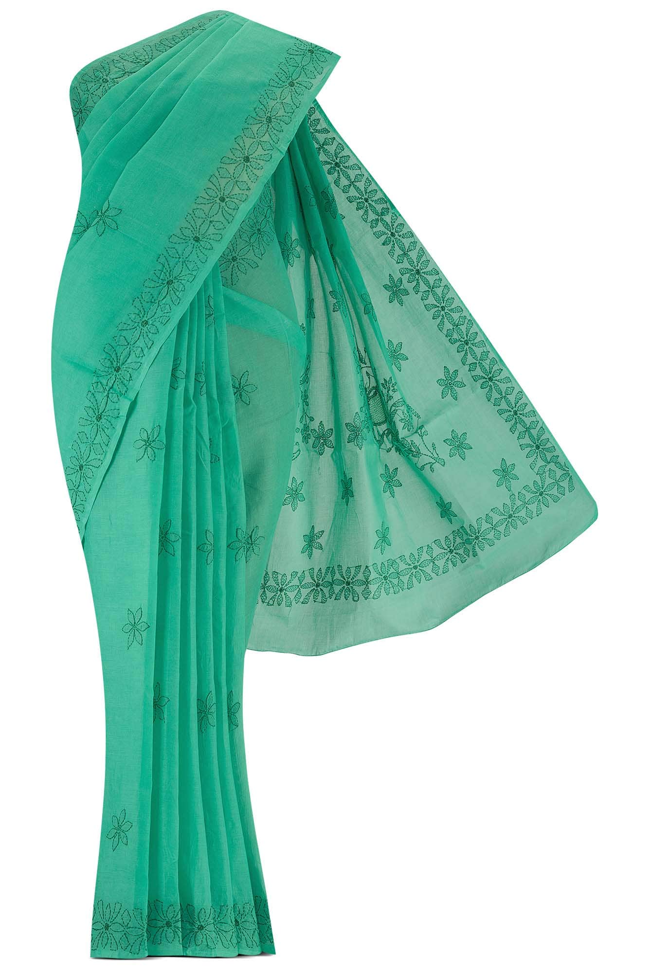 Green Chikankari Cotton Saree