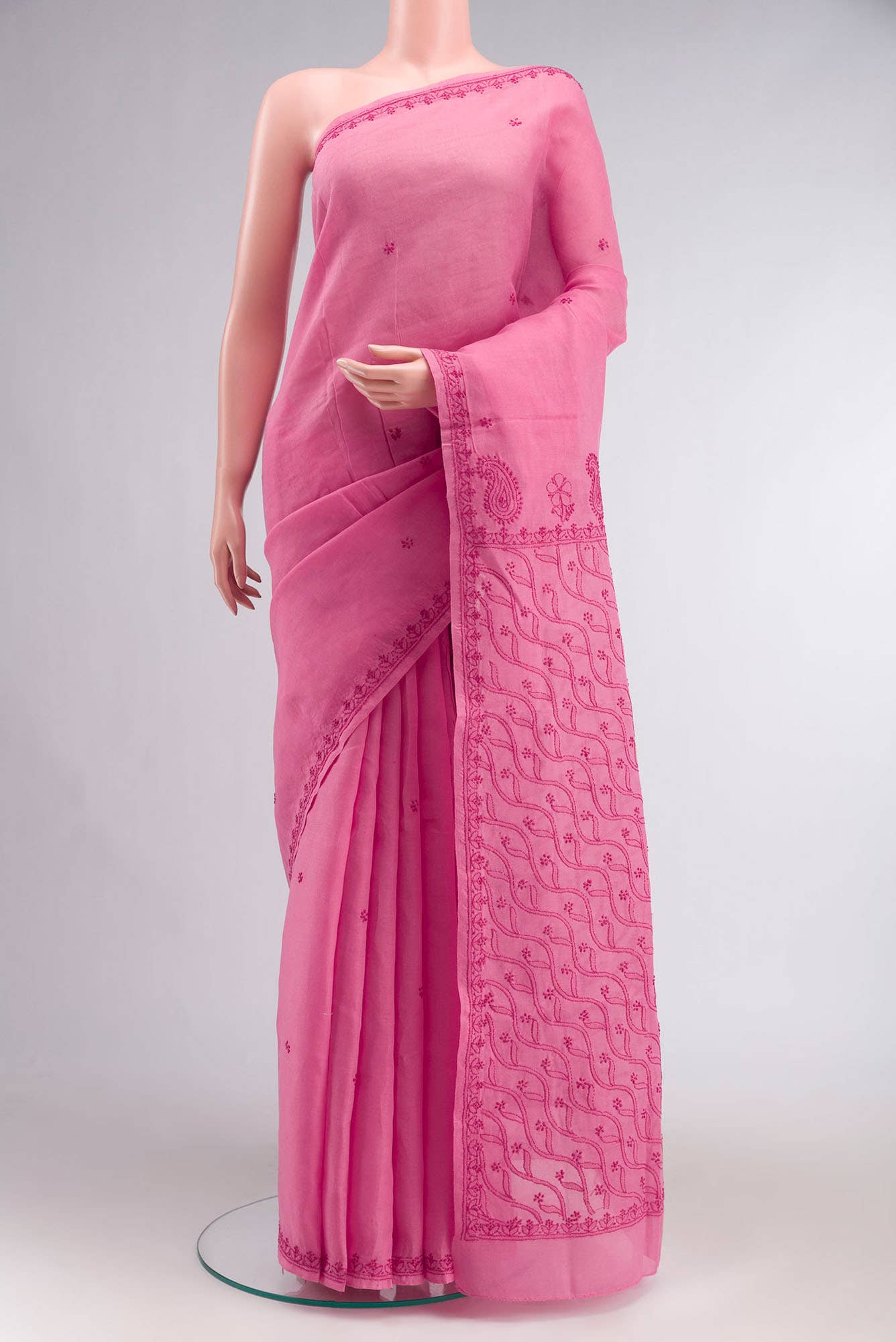 Pink Chikankari Cotton Saree