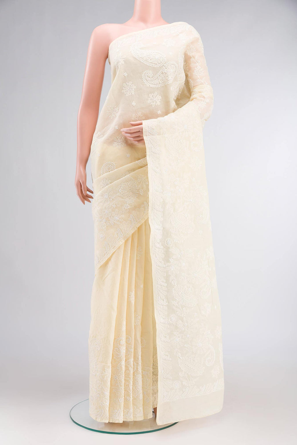 Yellow Chikankari Cotton Saree