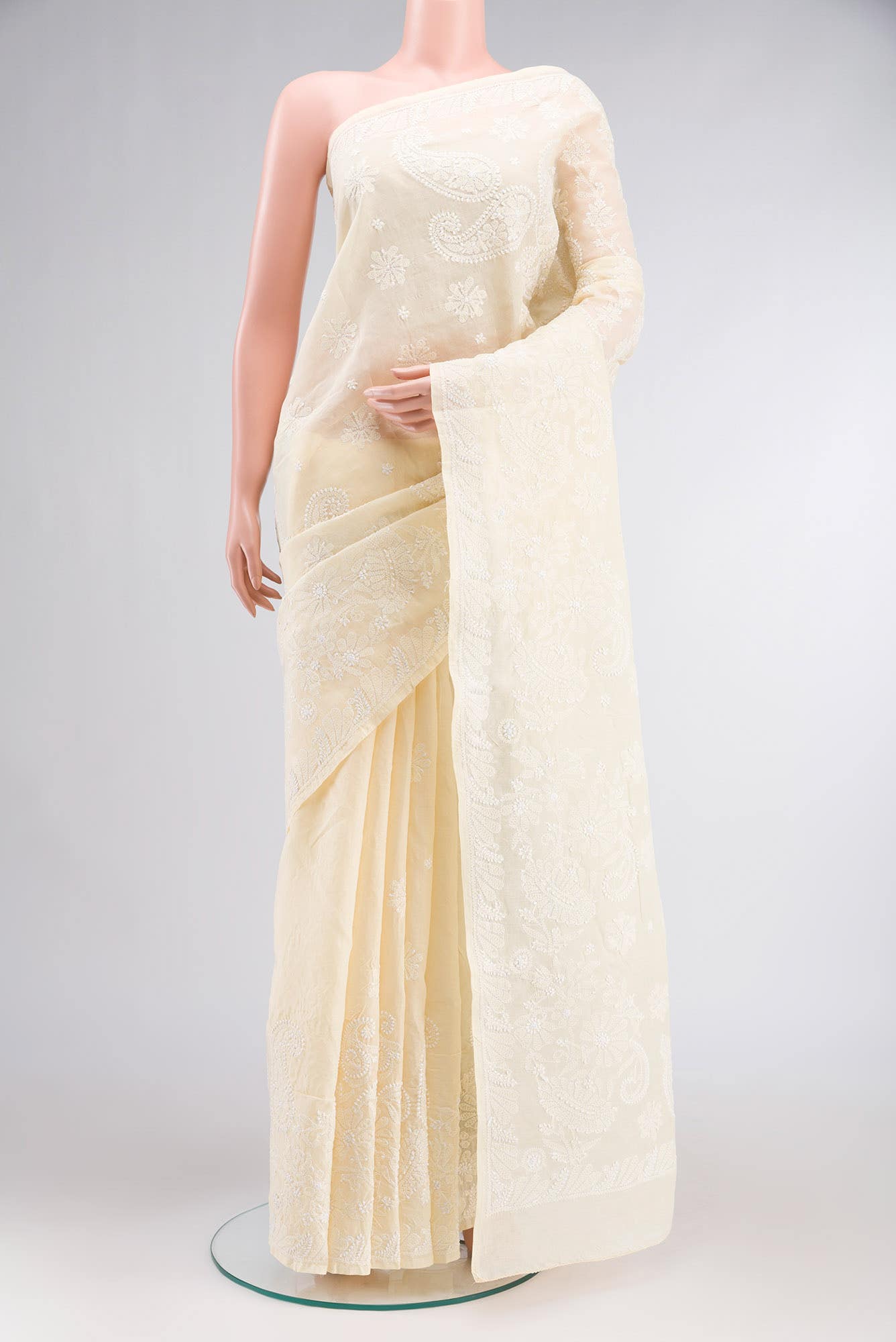 Yellow Chikankari Cotton Saree