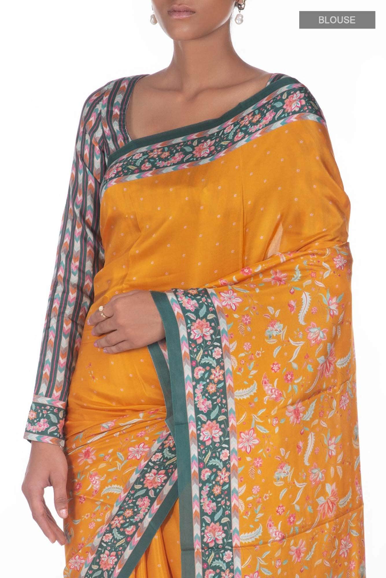 Taram yellow floral design saree from Chintz Collection, Designed by Nalli