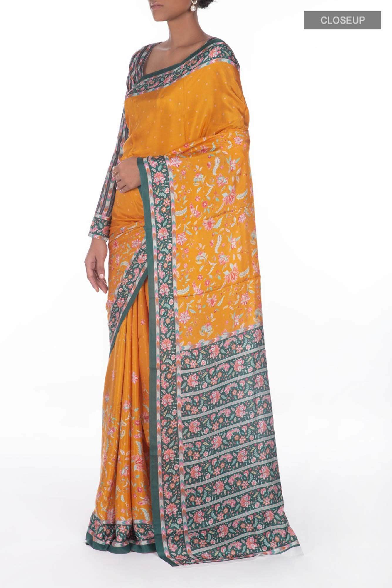 Taram yellow floral design saree from Chintz Collection, Designed by Nalli