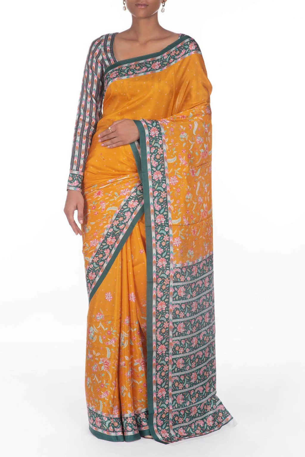 Taram yellow floral design saree from Chintz Collection, Designed by Nalli