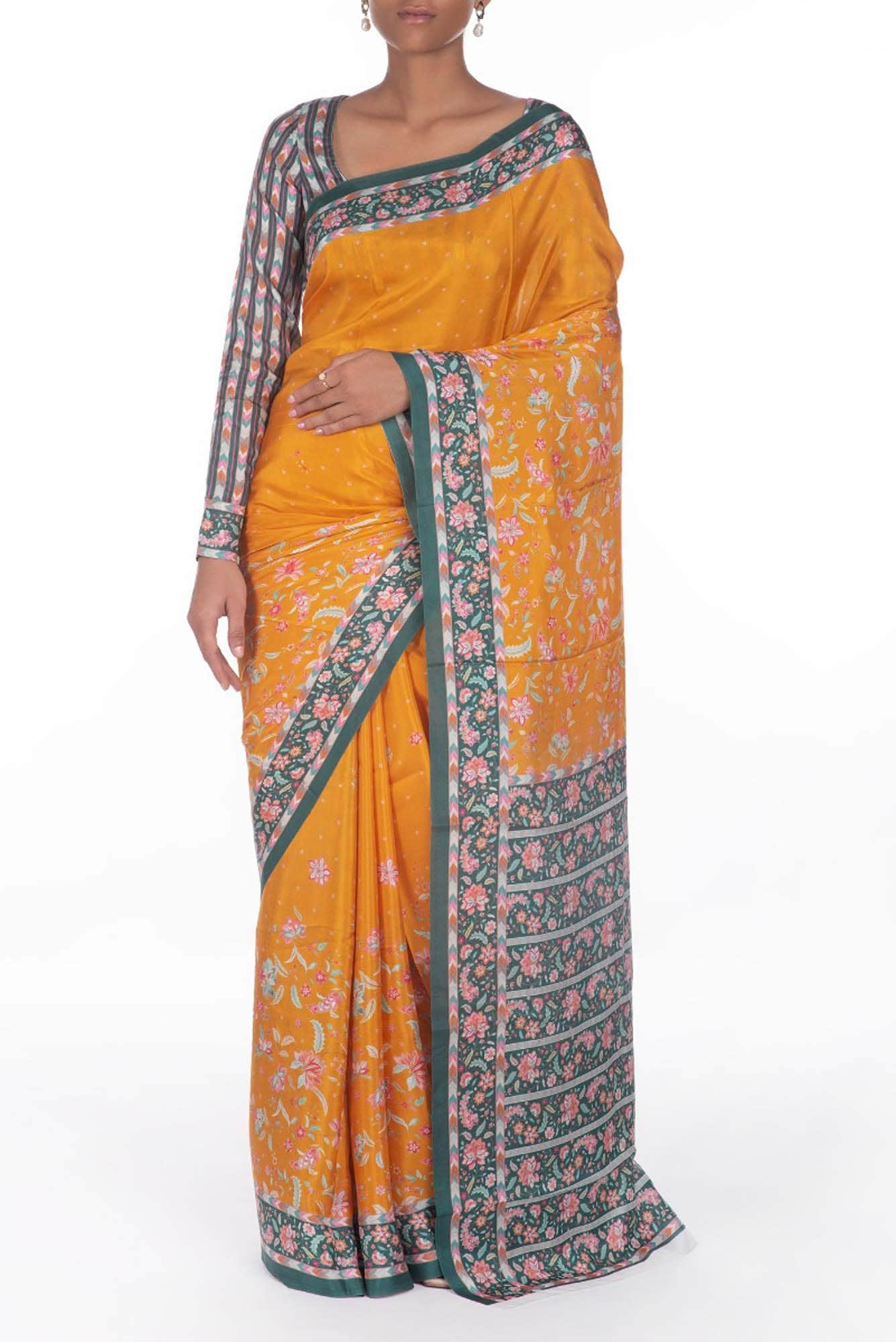 Taram yellow floral design saree from Chintz Collection, Designed by Nalli