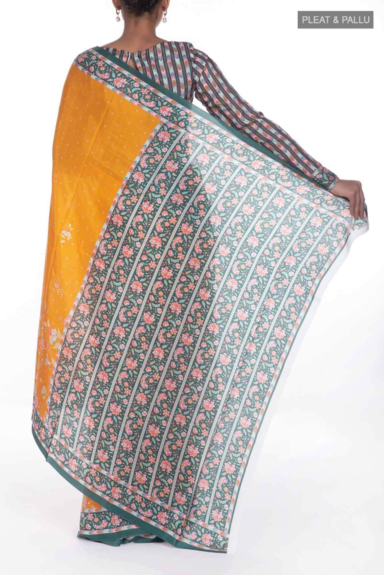 Taram yellow floral design saree from Chintz Collection, Designed by Nalli