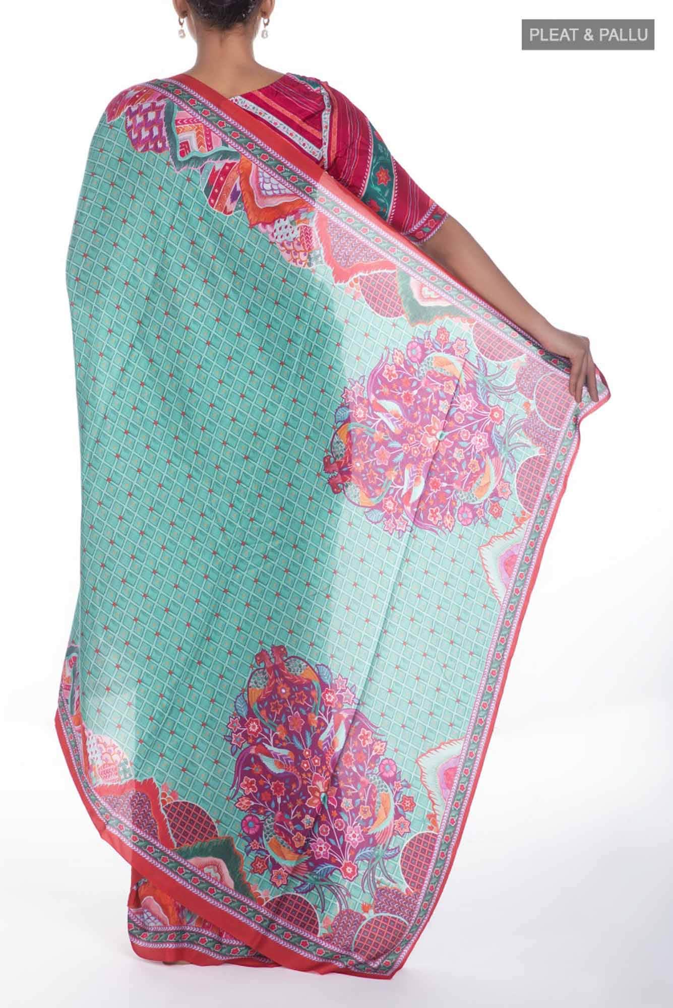 Tila Sea green floral design saree from Chintz Collection, Designed by Nalli