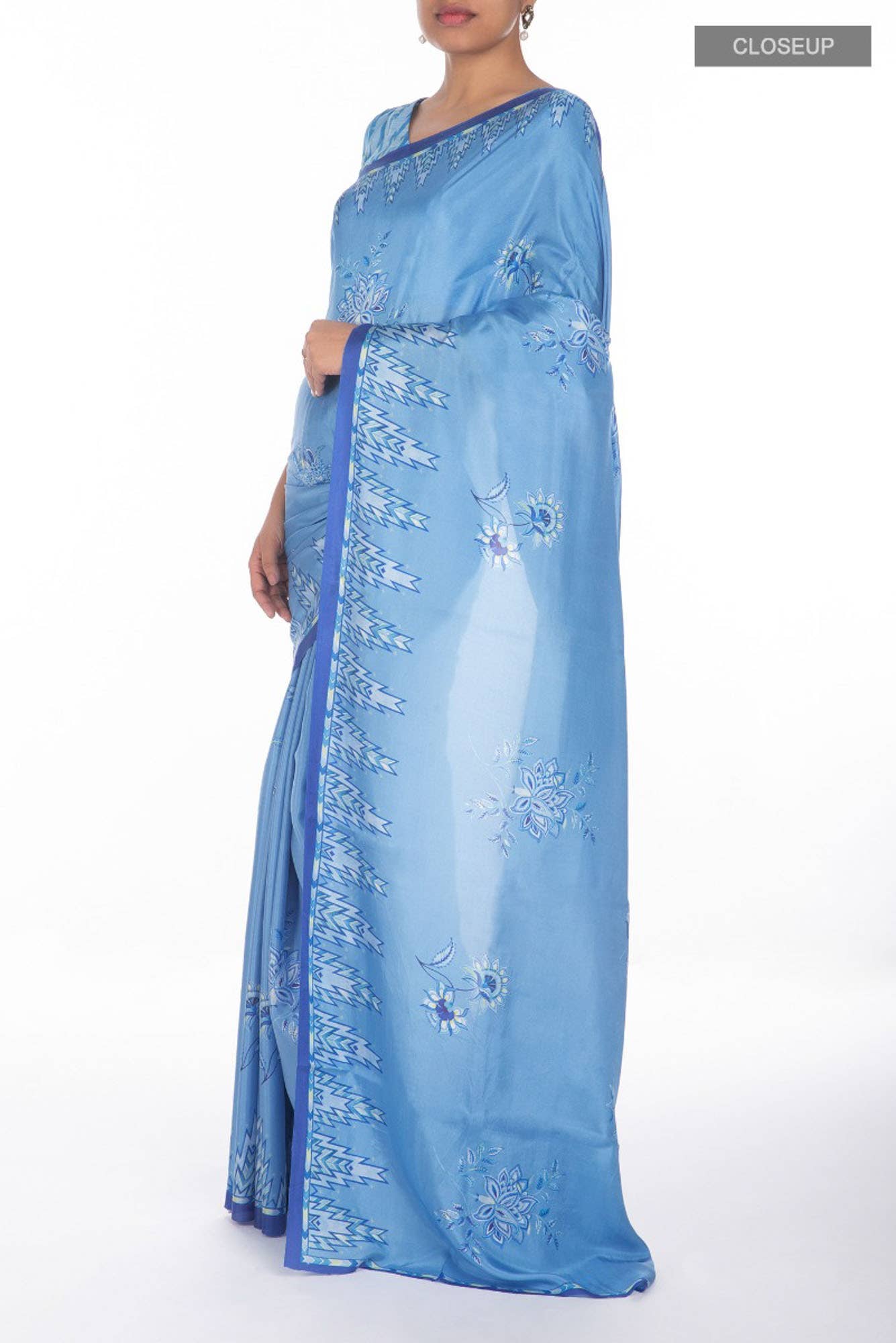 Sadhna Blue floral design saree from Chintz Collection, Designed by Nalli