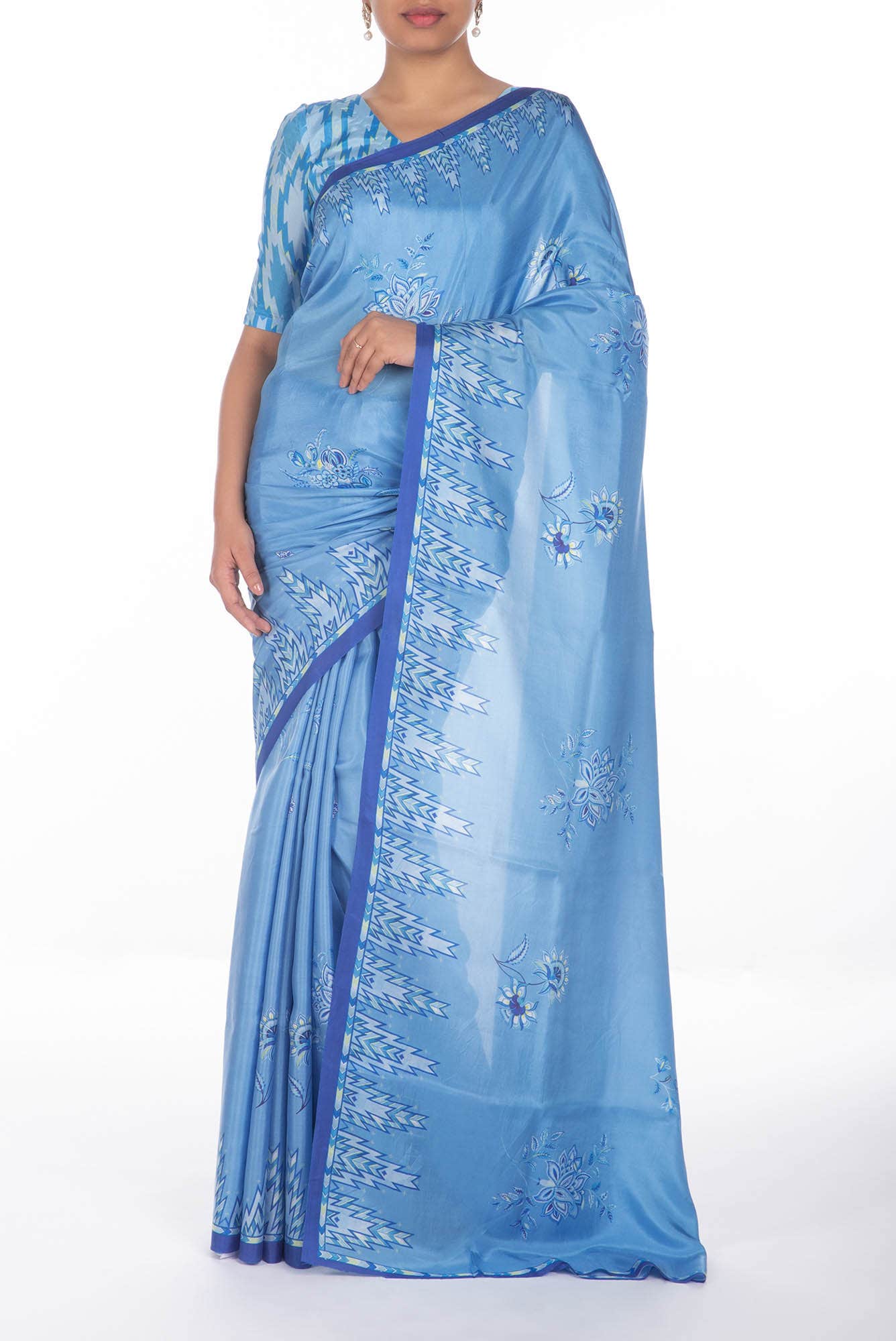 Sadhna Blue floral design saree from Chintz Collection, Designed by Nalli