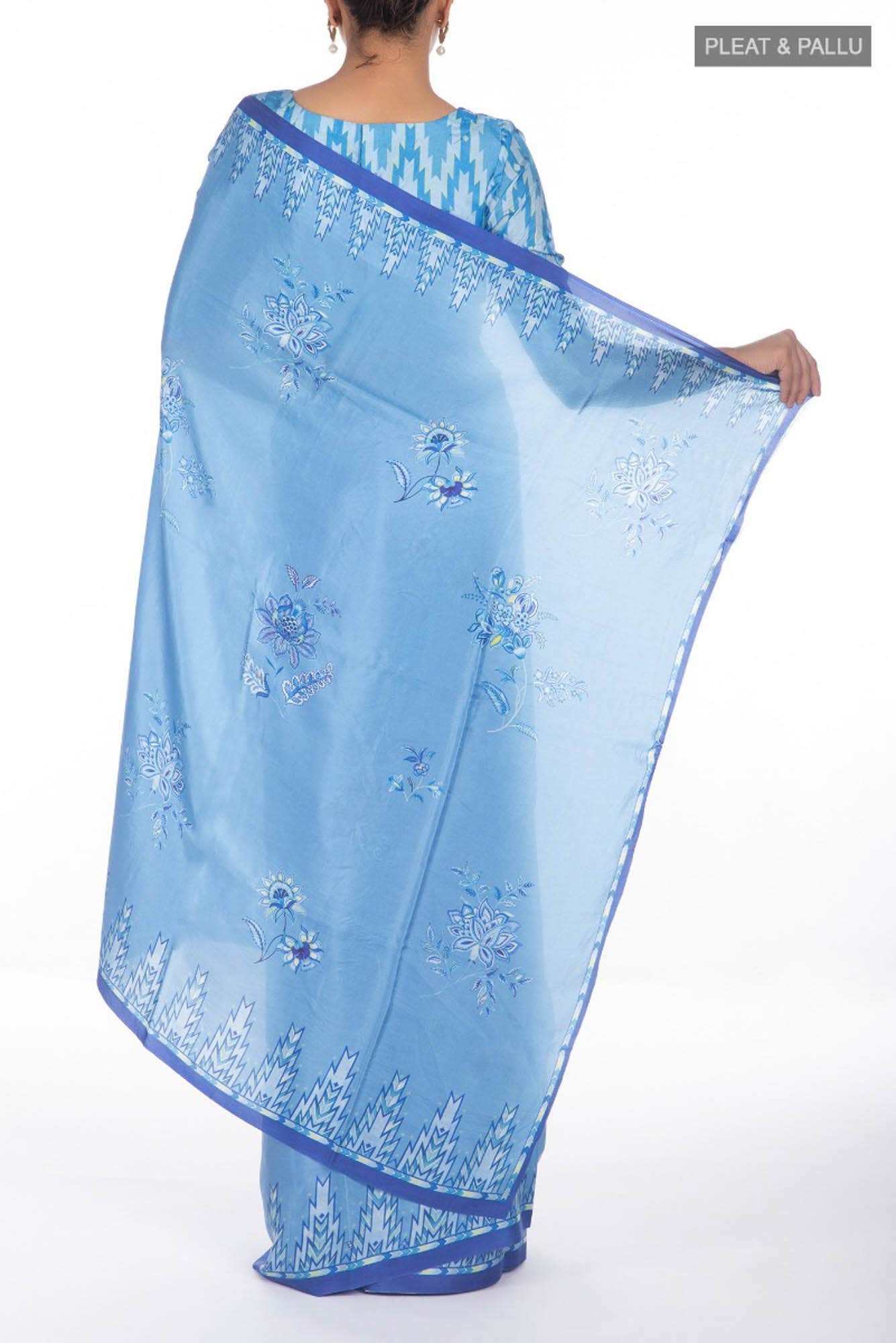 Sadhna Blue floral design saree from Chintz Collection, Designed by Nalli