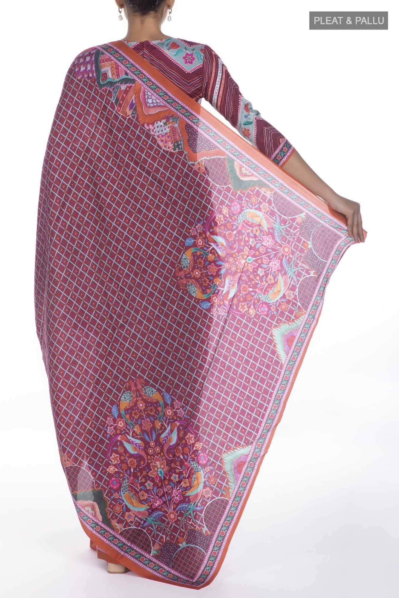 Tila Brown floral design saree from Chintz Collection, Designed by Nalli