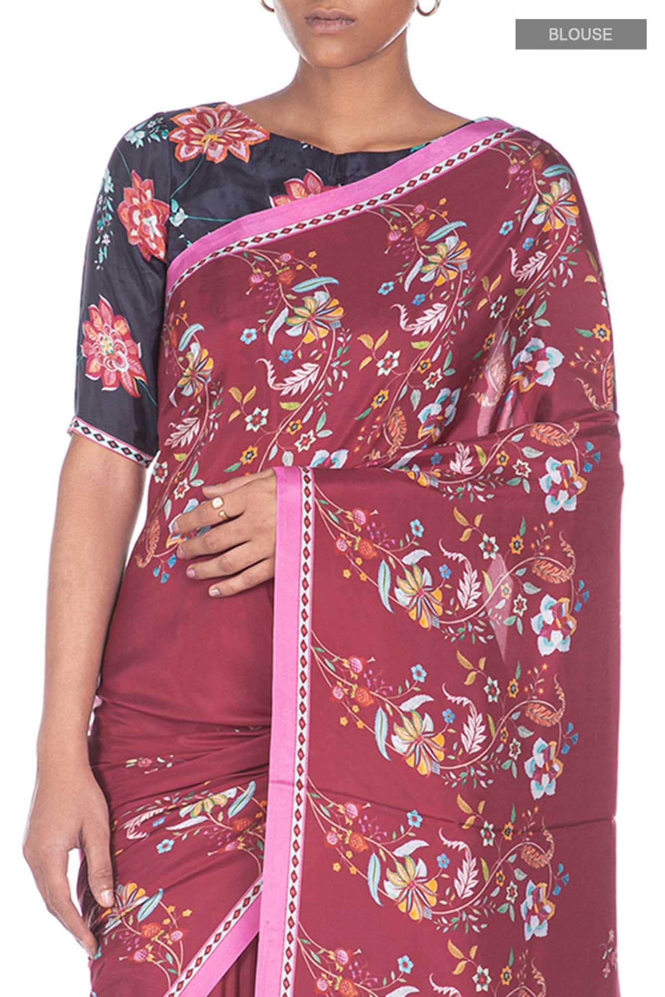 Nupur Maroon floral design saree from Chintz Collection, Designed by Nalli