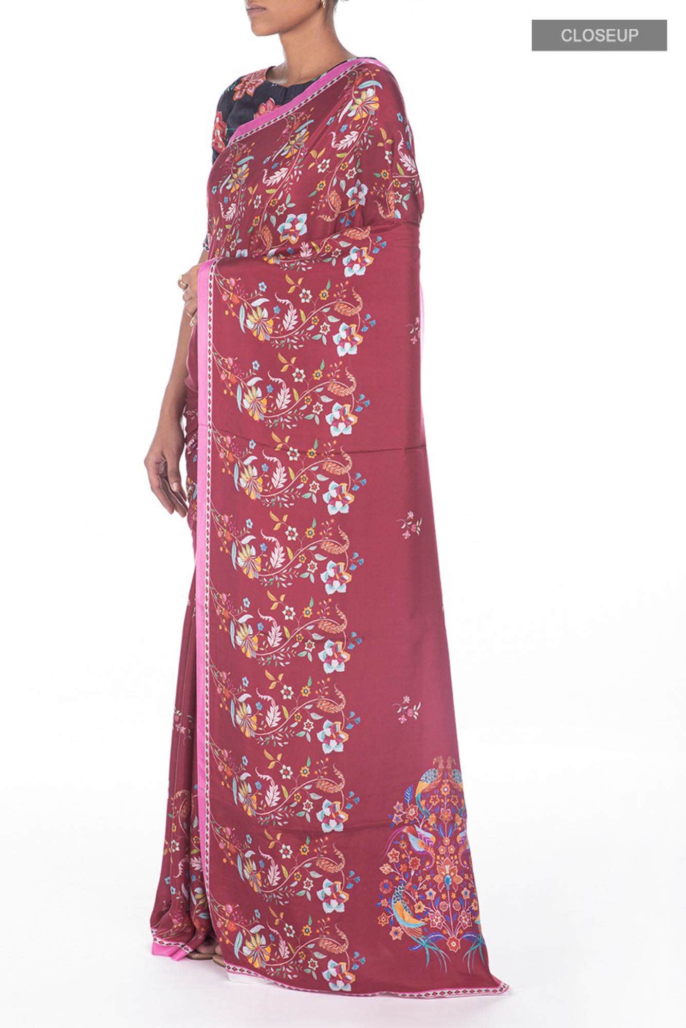 Nupur Maroon floral design saree from Chintz Collection, Designed by Nalli