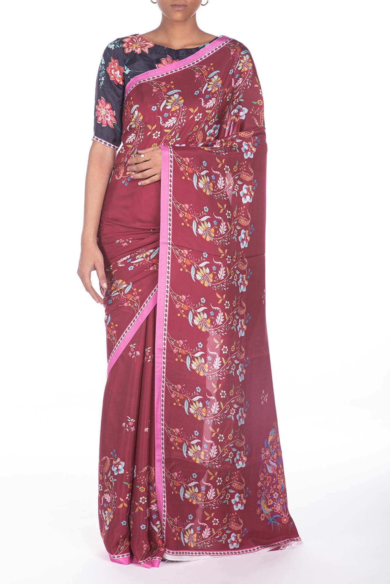 Nupur Maroon floral design saree from Chintz Collection, Designed by Nalli