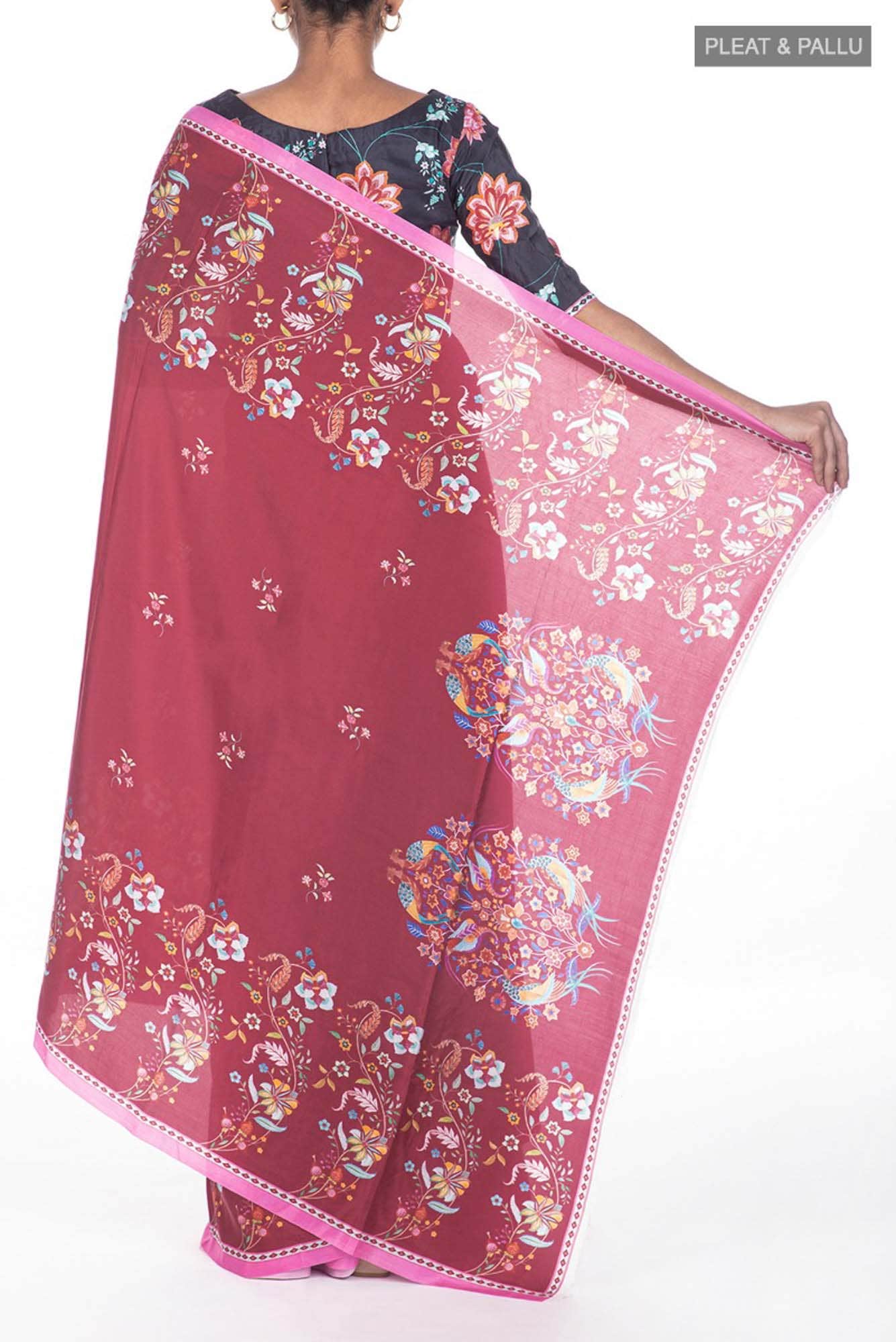Nupur Maroon floral design saree from Chintz Collection, Designed by Nalli