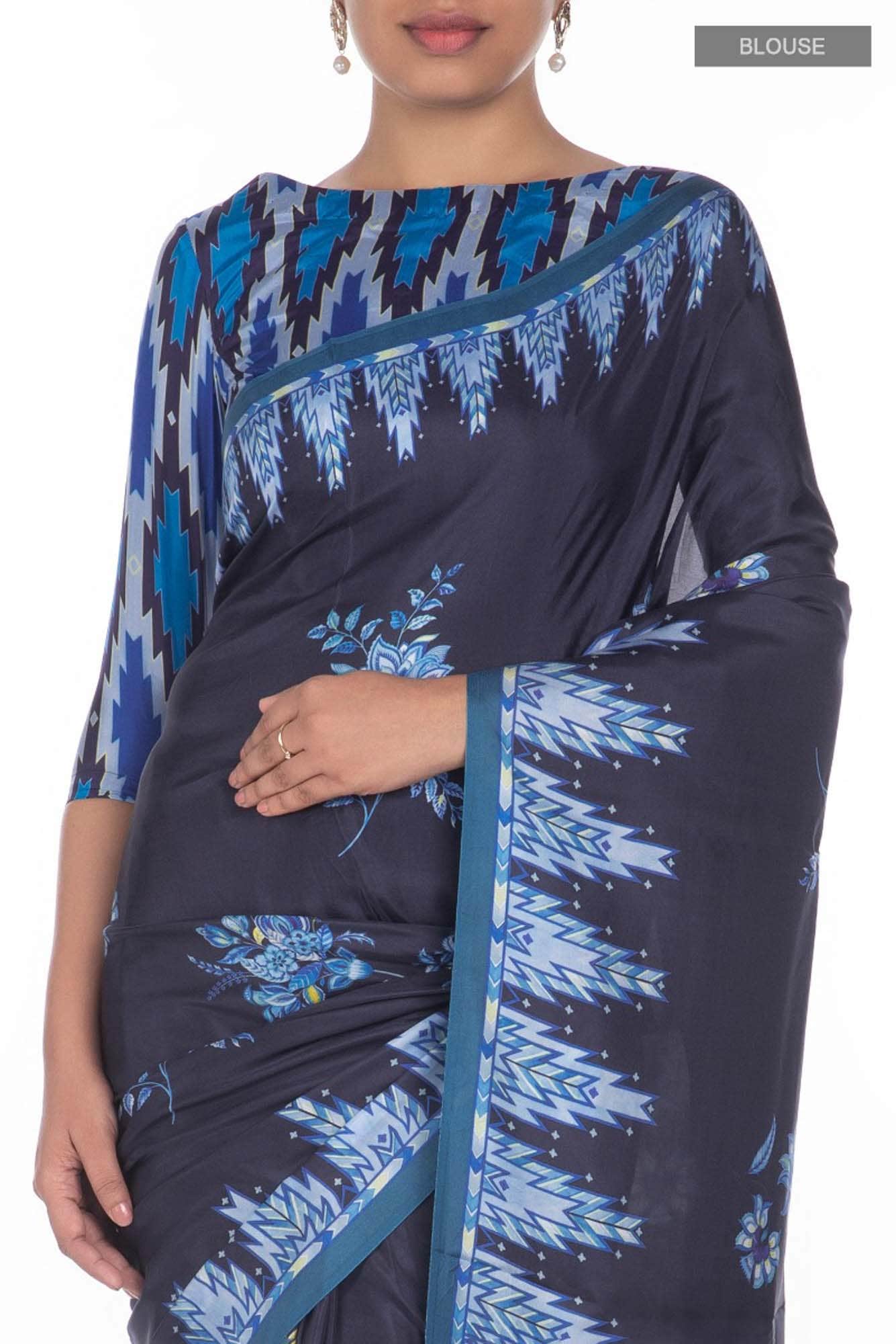 Sadhna Navy Blue floral design saree from Chintz Collection, Designed by Nalli