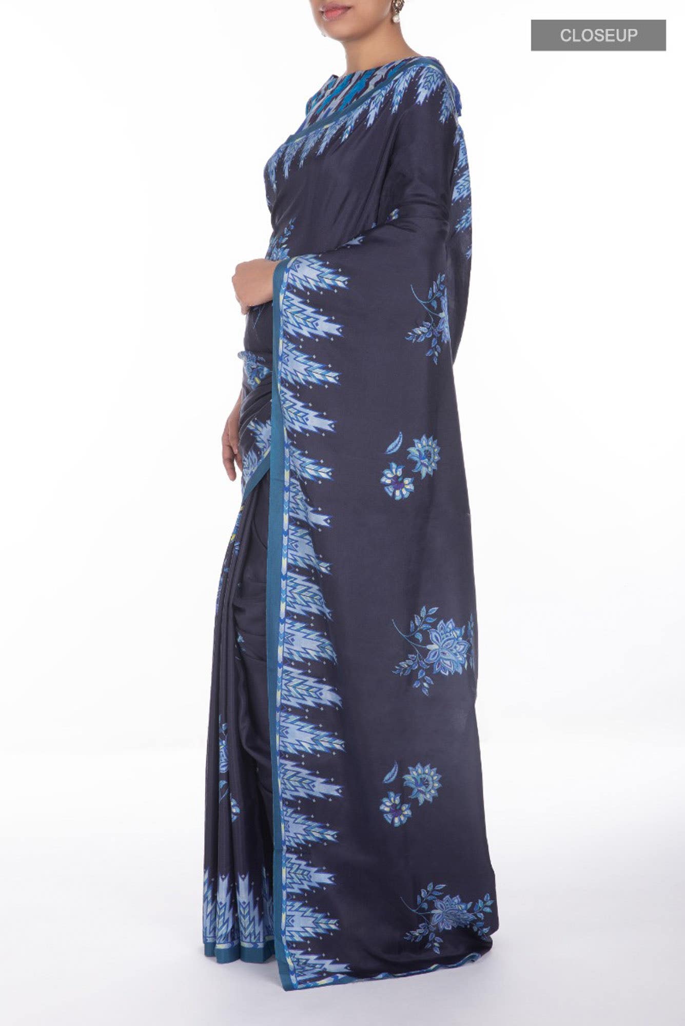 Sadhna Navy Blue floral design saree from Chintz Collection, Designed by Nalli