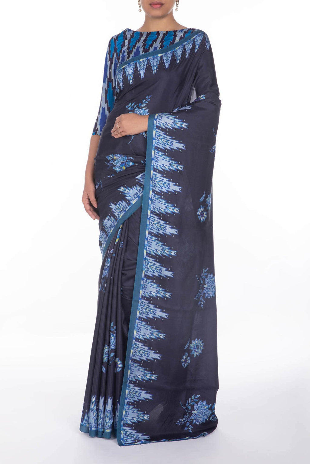 Sadhna Navy Blue floral design saree from Chintz Collection, Designed by Nalli