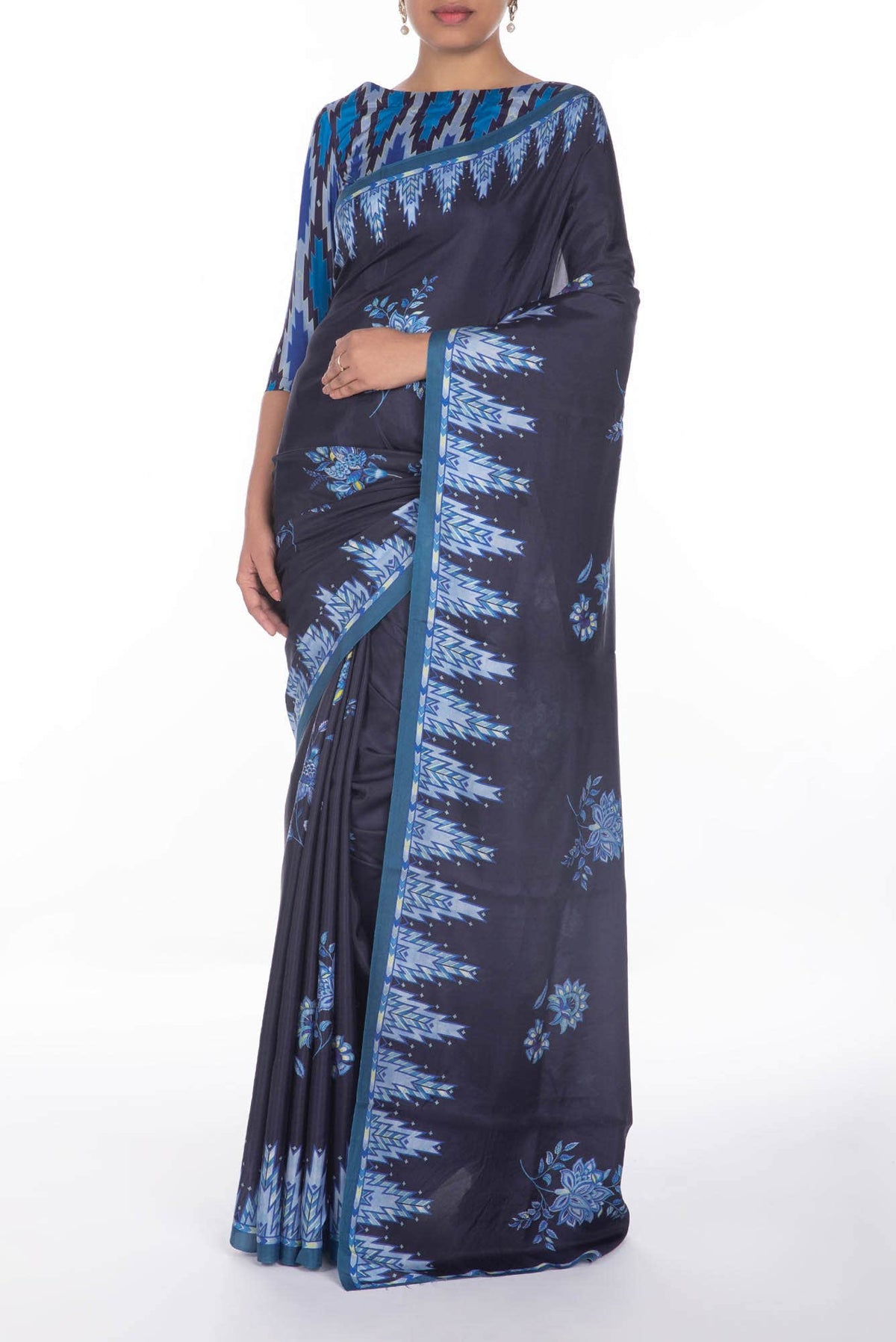 Sadhna Navy Blue floral design saree from Chintz Collection, Designed by Nalli