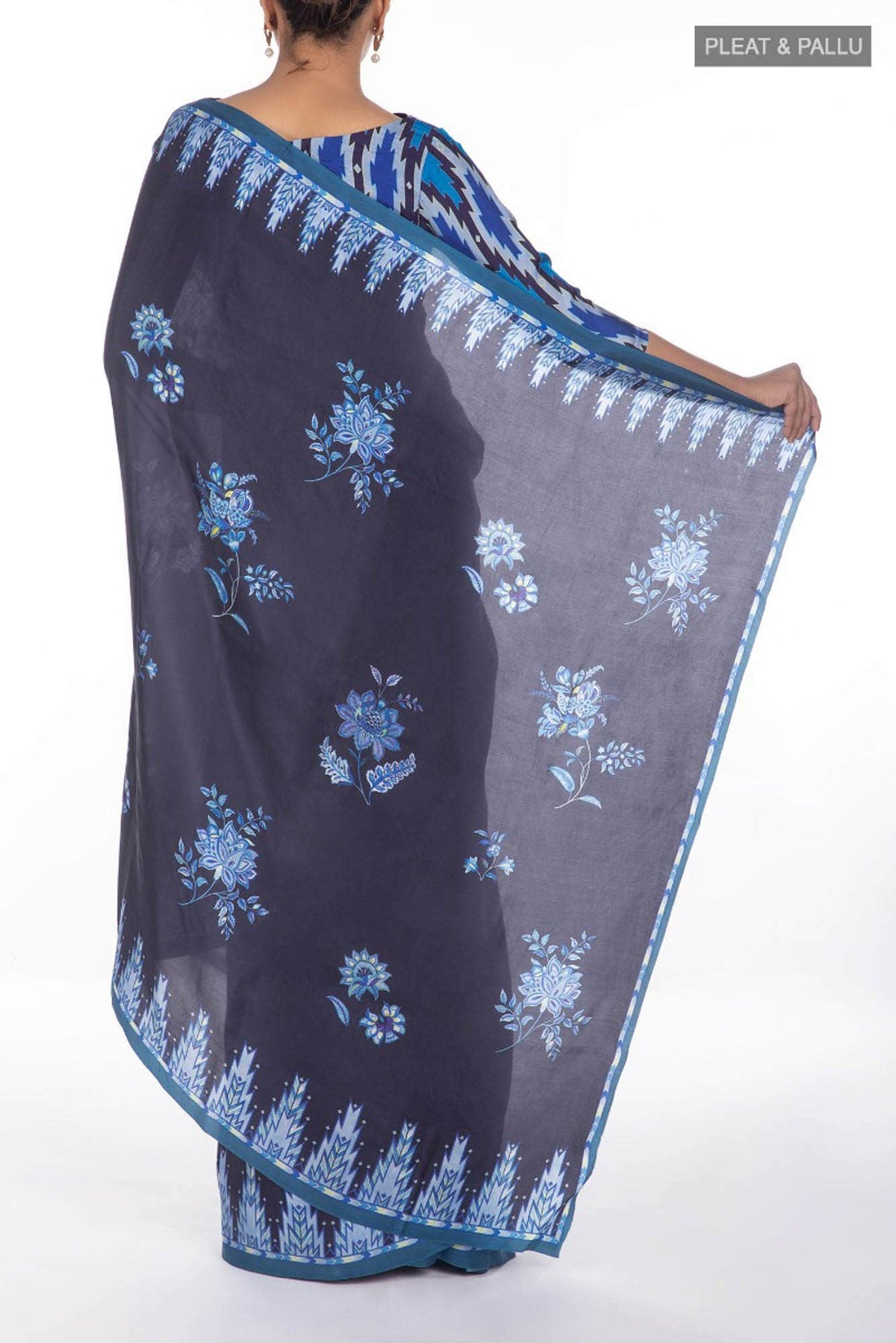 Sadhna Navy Blue floral design saree from Chintz Collection, Designed by Nalli