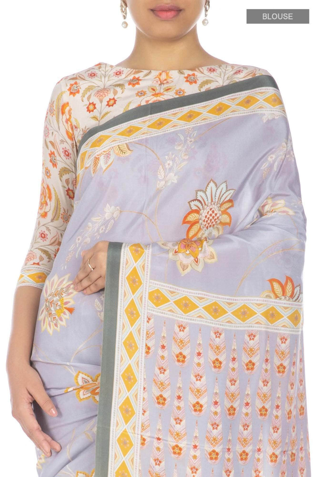 Lata Grey floral design saree from Chintz Collection, Designed by Nalli