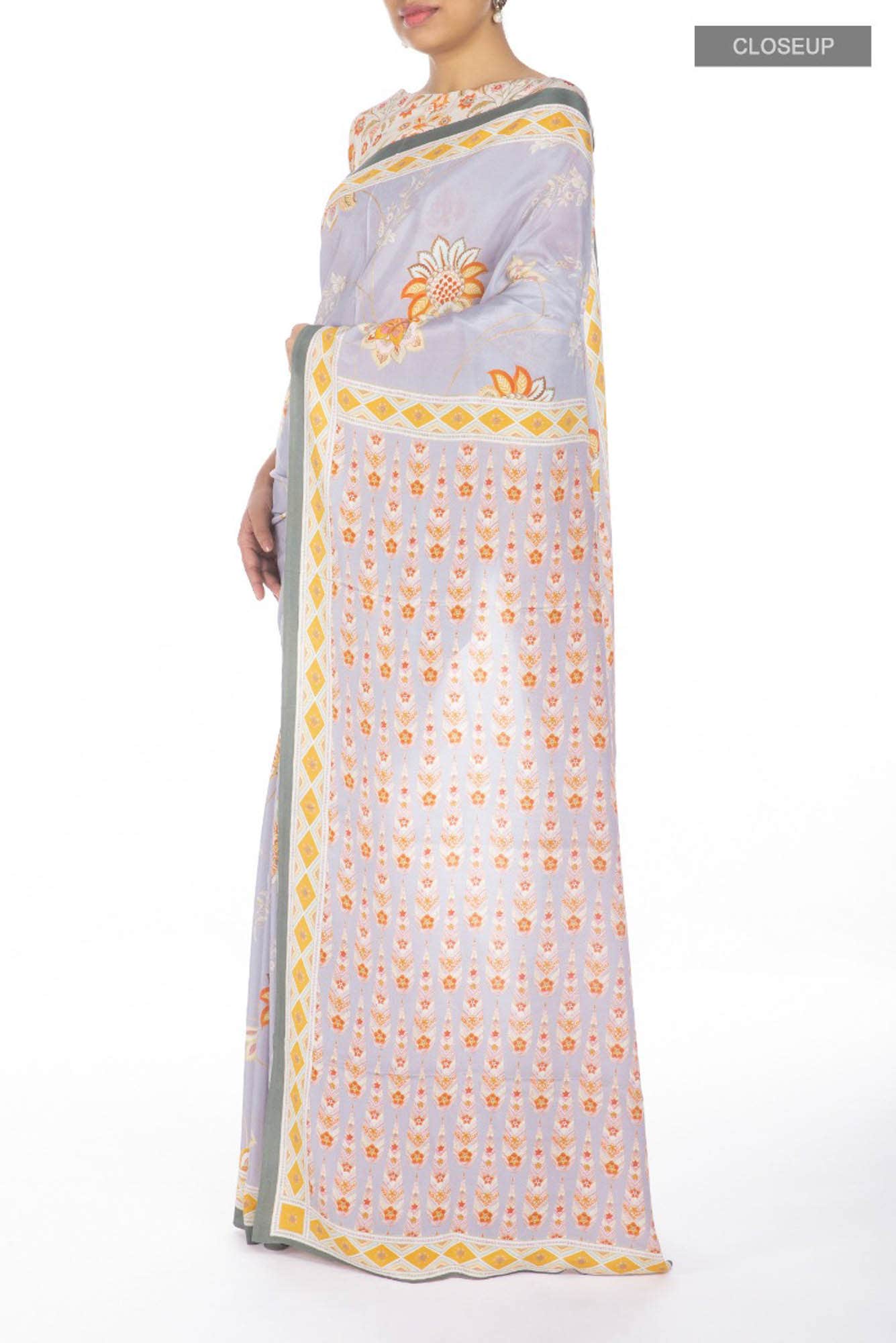 Lata Grey floral design saree from Chintz Collection, Designed by Nalli