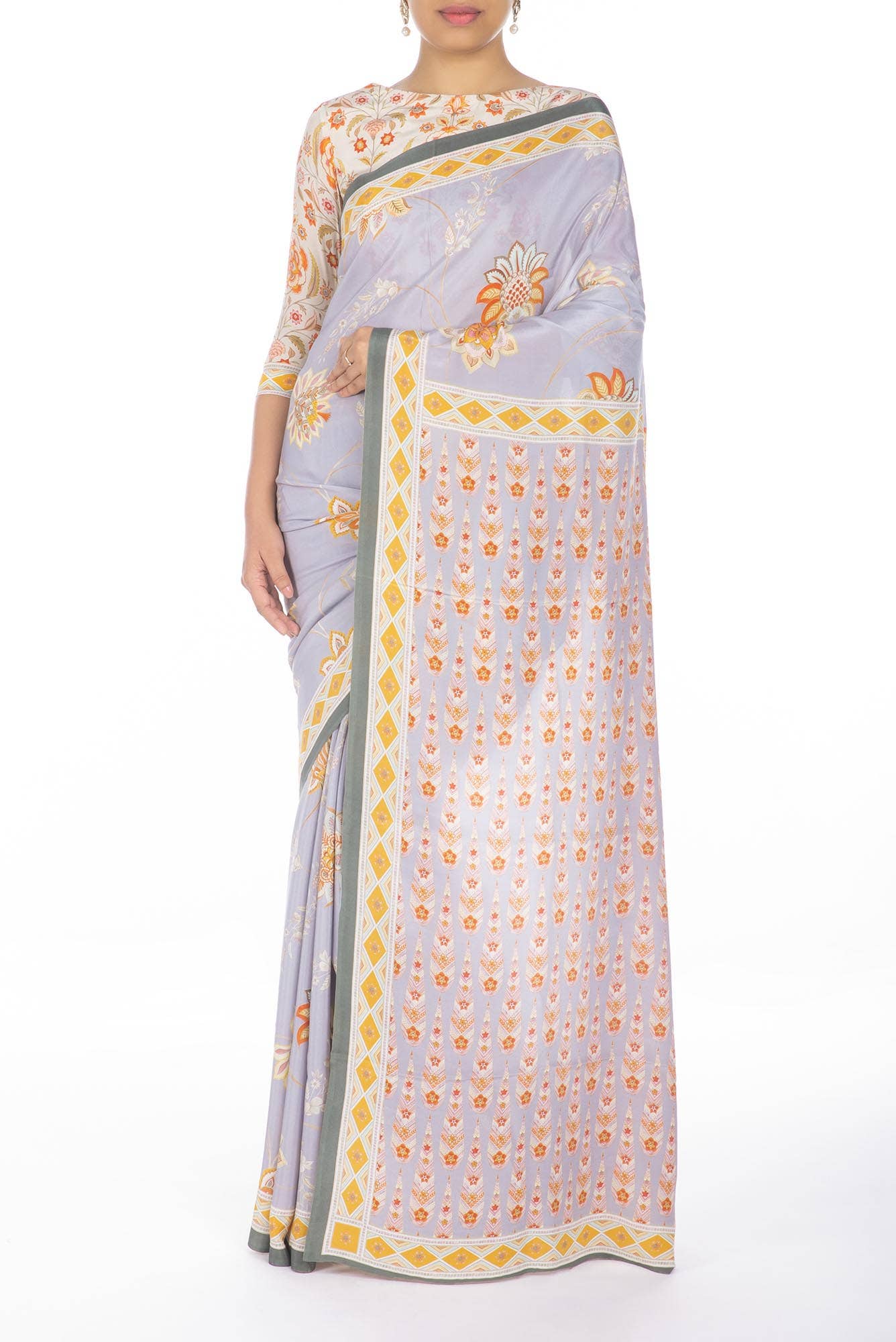 Lata Grey floral design saree from Chintz Collection, Designed by Nalli