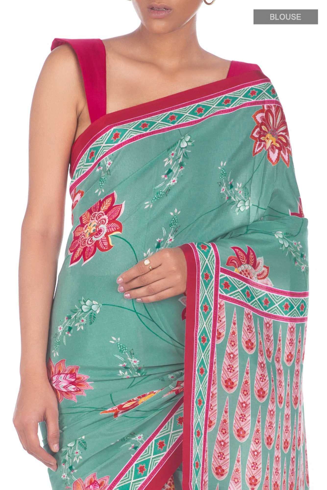 Lata Sea green floral design saree from Chintz Collection, Designed by Nalli