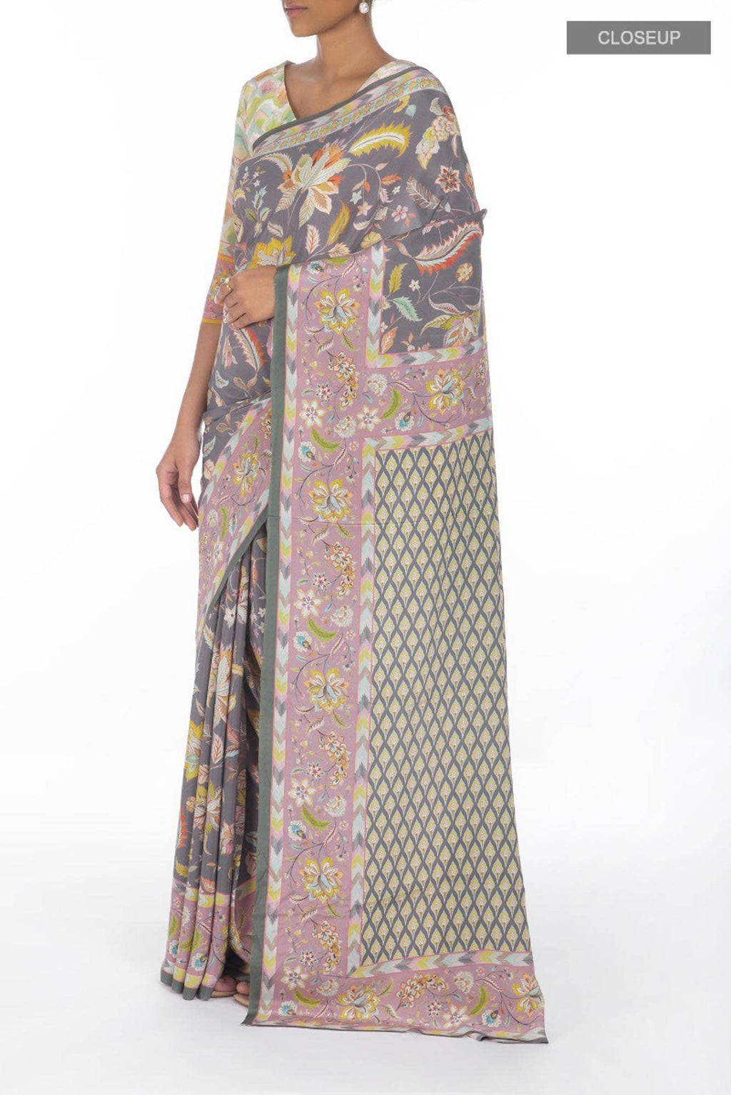 Bagicha Grey floral design saree from Chintz Collection, Designed by Nalli