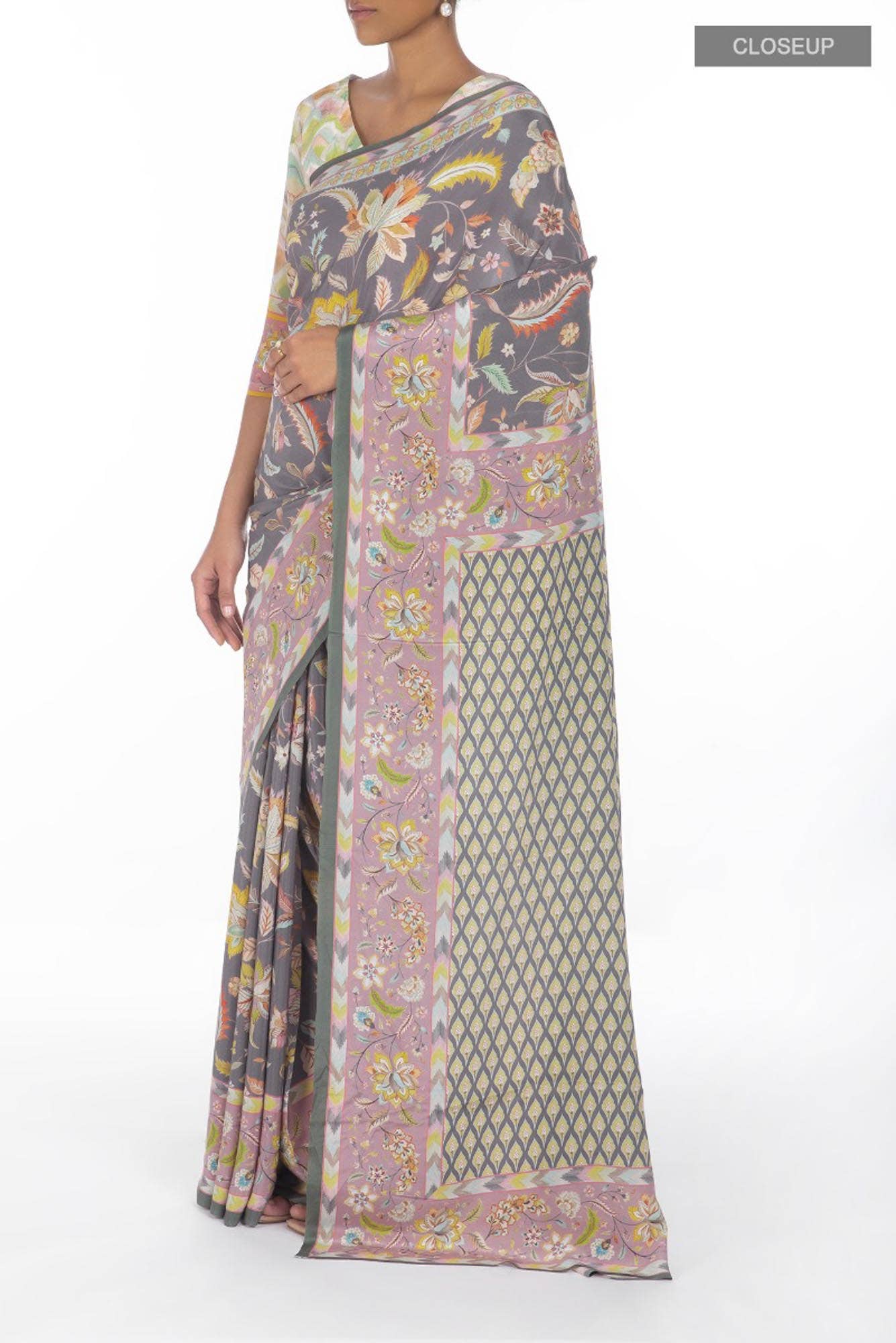 Bagicha Grey floral design saree from Chintz Collection, Designed by Nalli