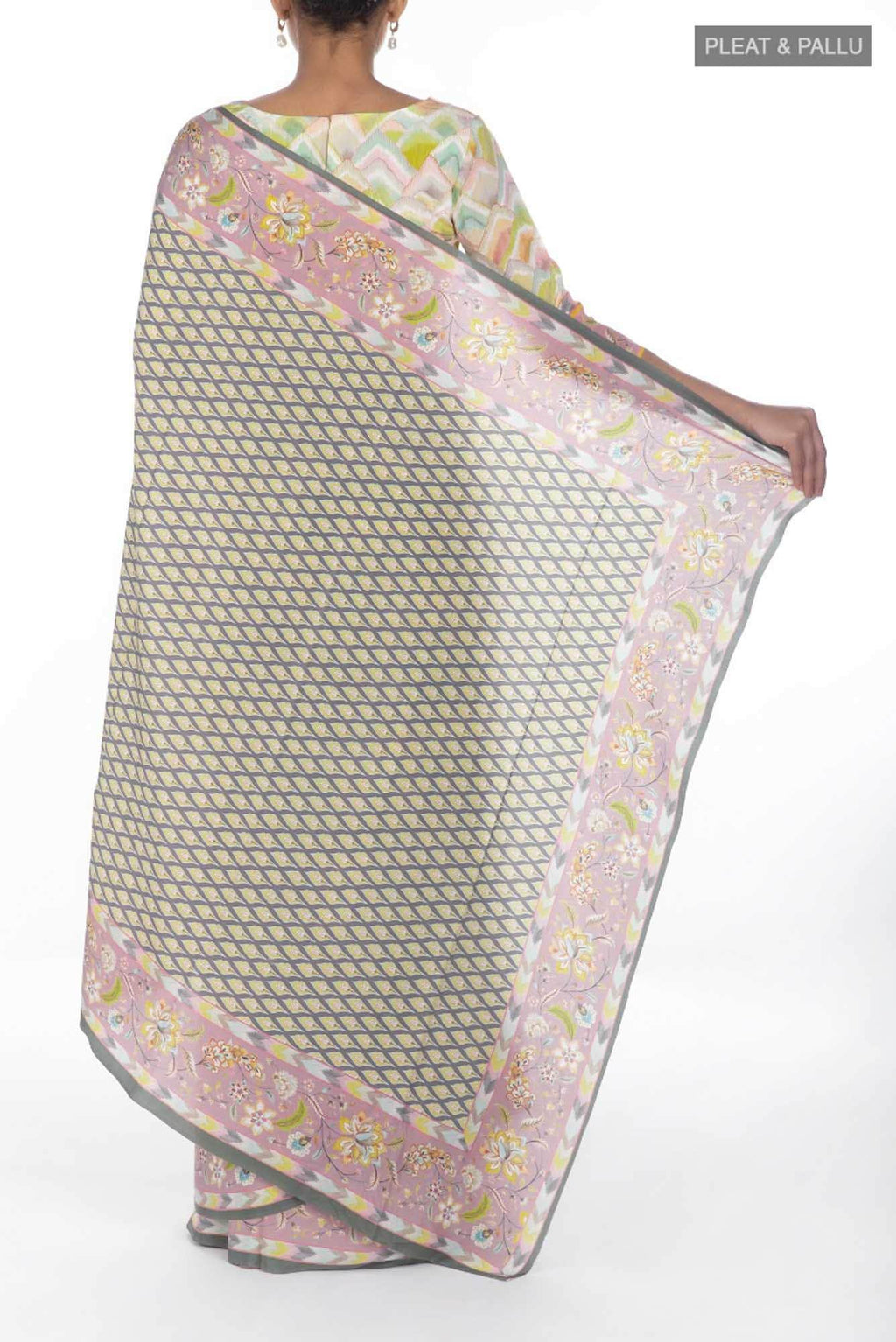 Bagicha Grey floral design saree from Chintz Collection, Designed by Nalli
