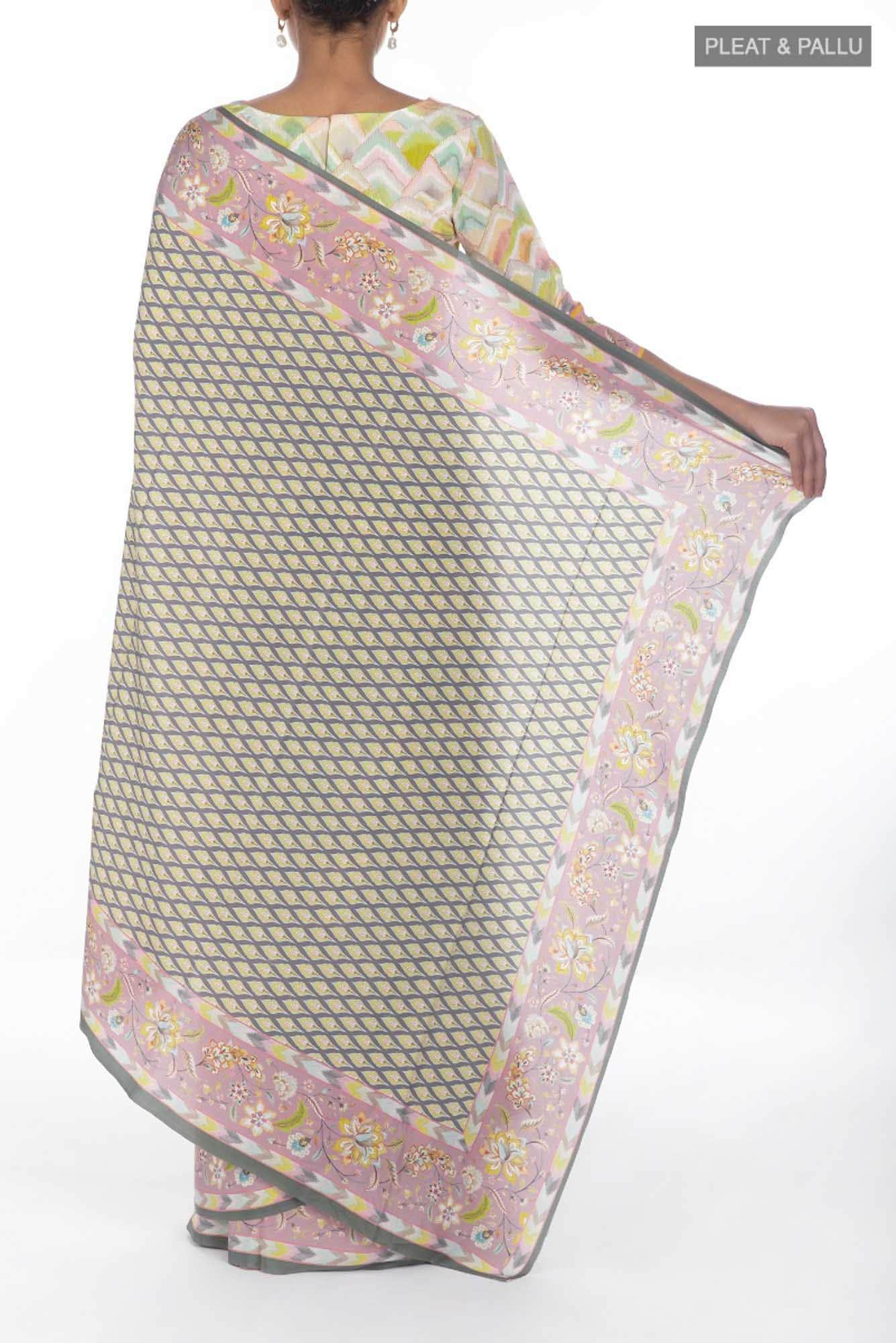 Bagicha Grey floral design saree from Chintz Collection, Designed by Nalli