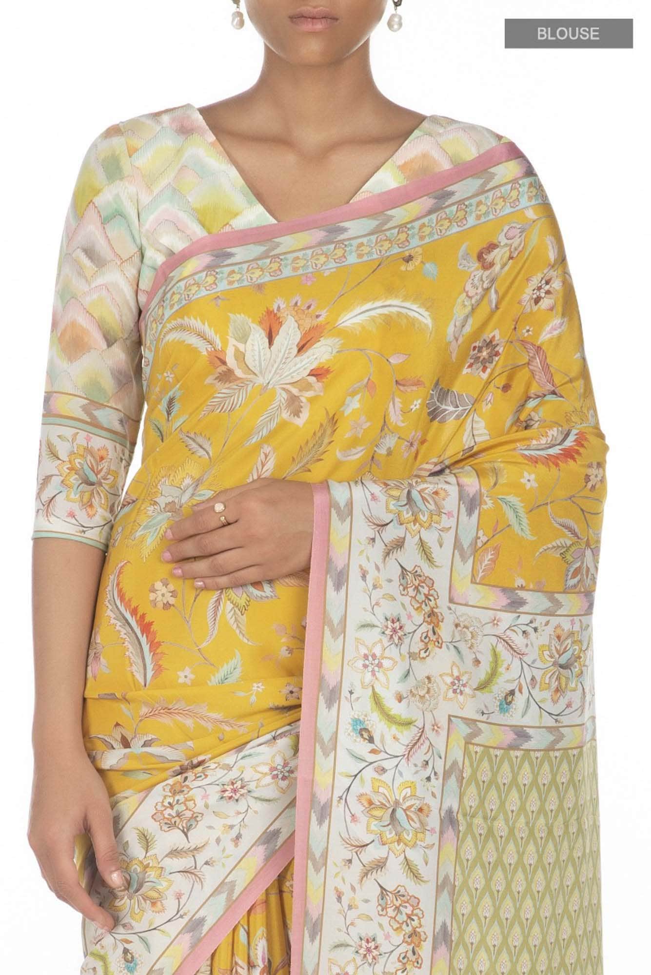 Bagicha Yellow floral design saree from Chintz Collection, Designed by Nalli