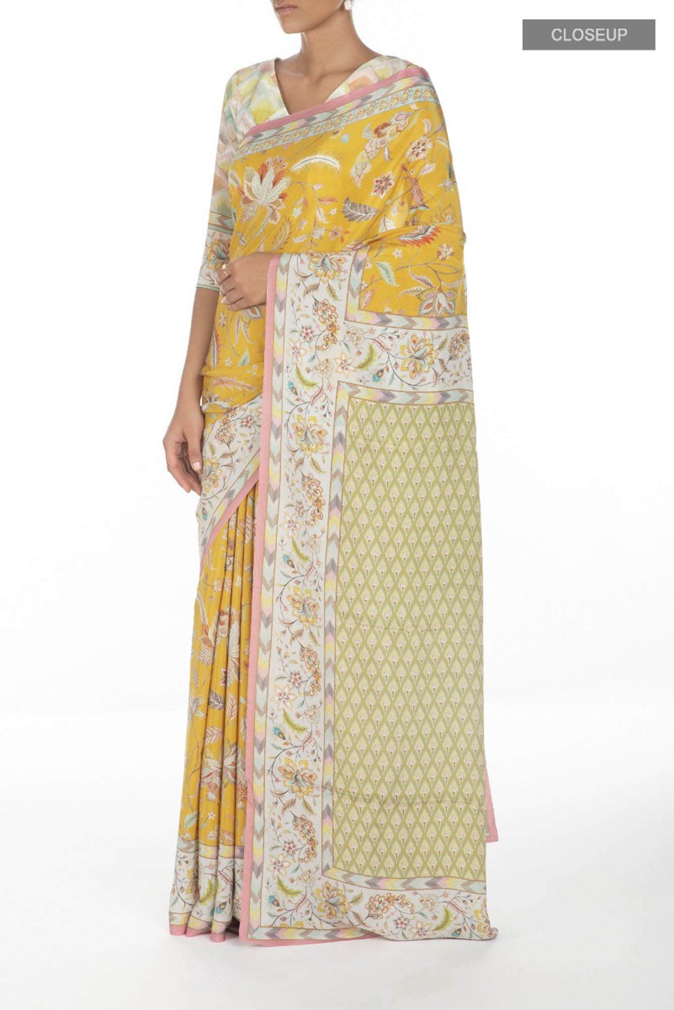 Bagicha Yellow floral design saree from Chintz Collection, Designed by Nalli