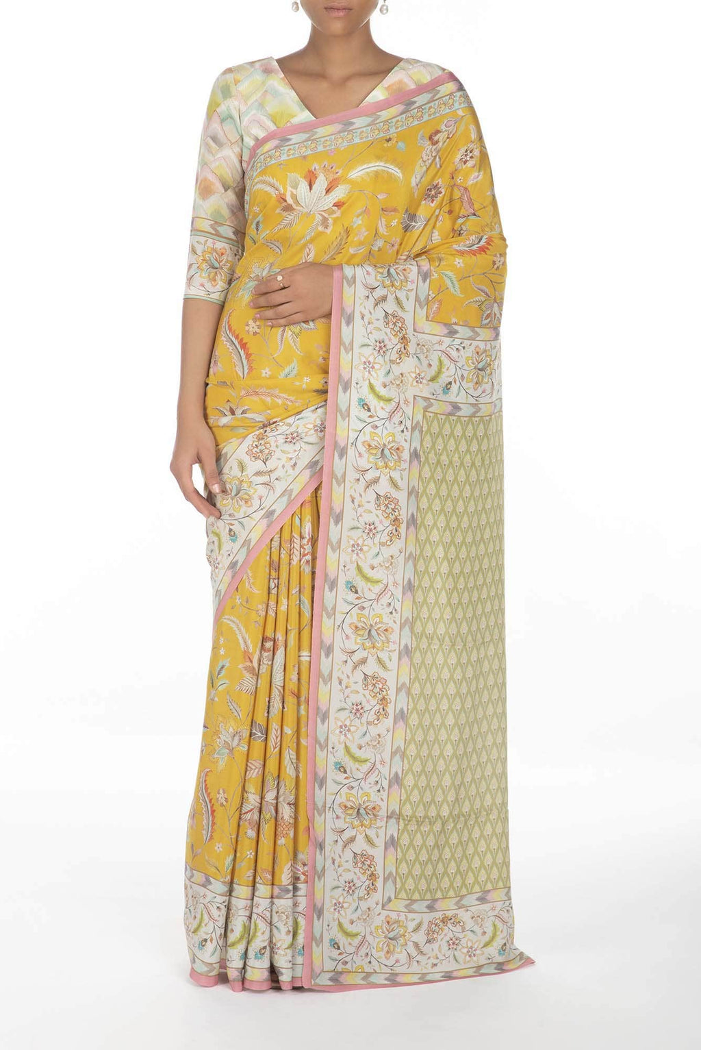 Bagicha Yellow floral design saree from Chintz Collection, Designed by Nalli