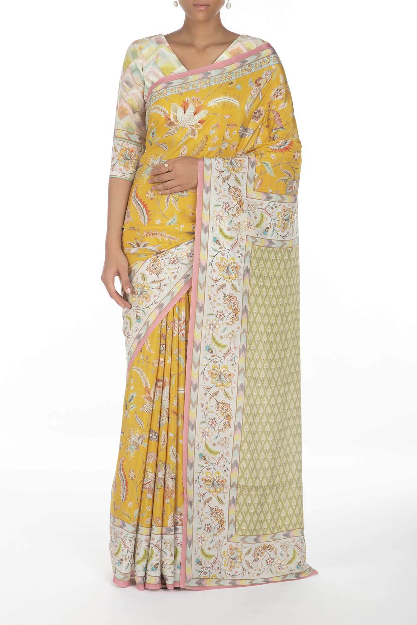 Bagicha Yellow floral design saree from Chintz Collection, Designed by Nalli