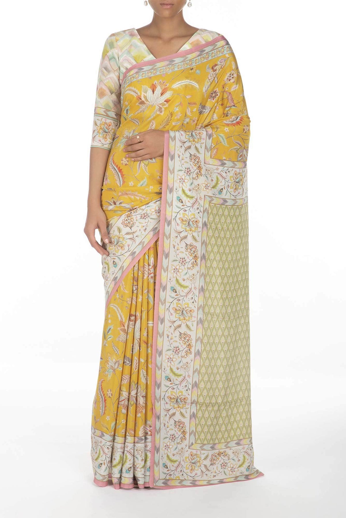Bagicha Yellow floral design saree from Chintz Collection, Designed by Nalli