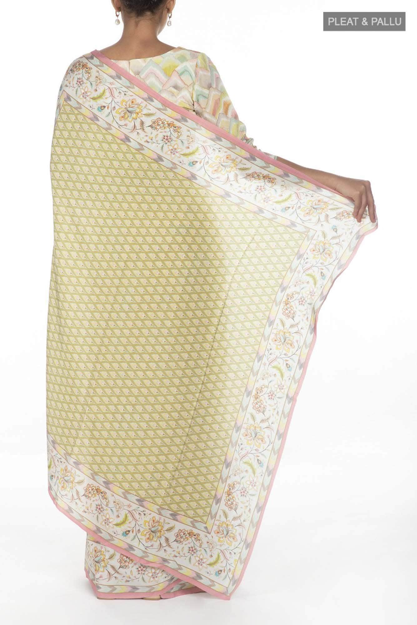 Bagicha Yellow floral design saree from Chintz Collection, Designed by Nalli