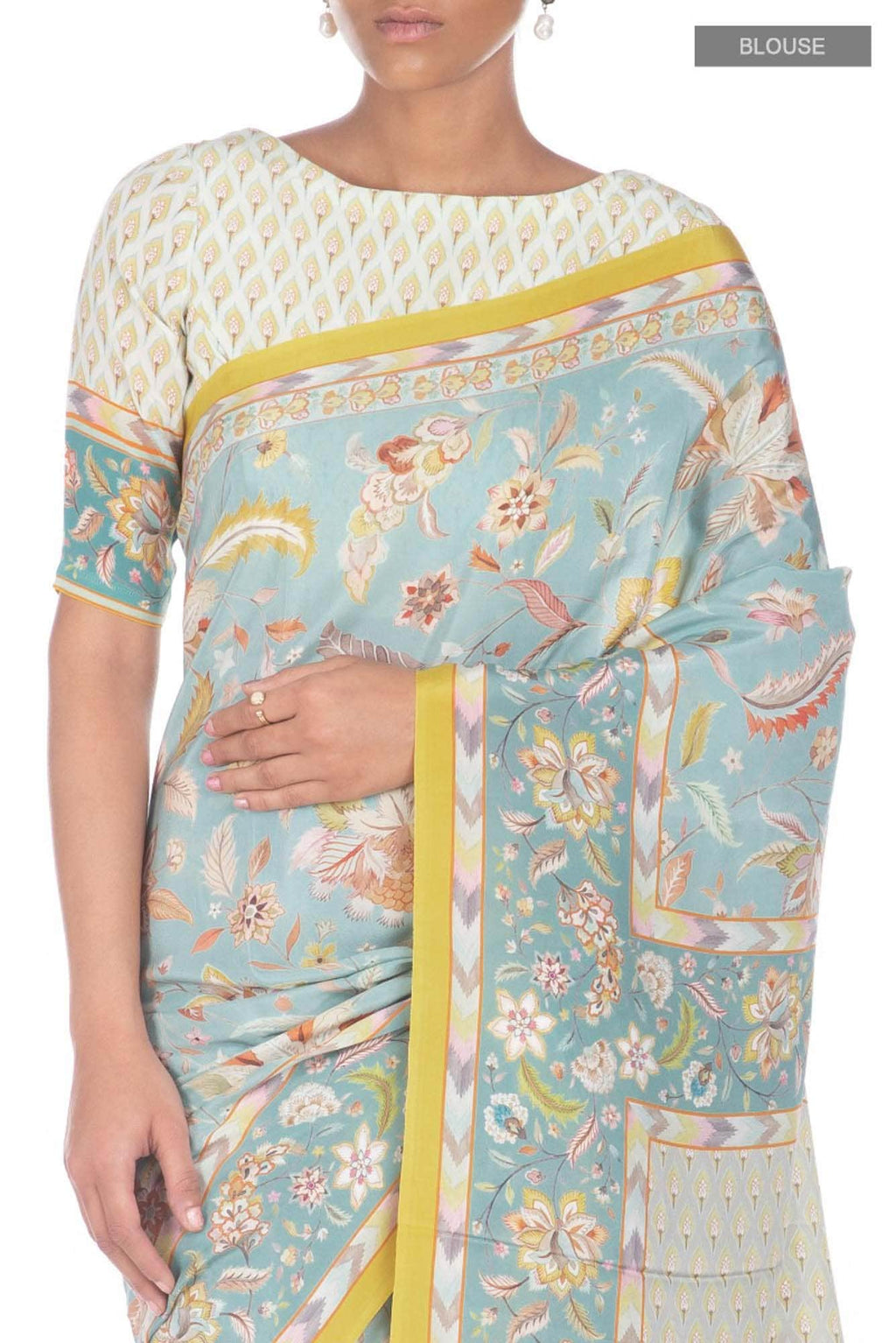 Bagicha Light turquoise floral design saree from Chintz Collection, Designed by Nalli