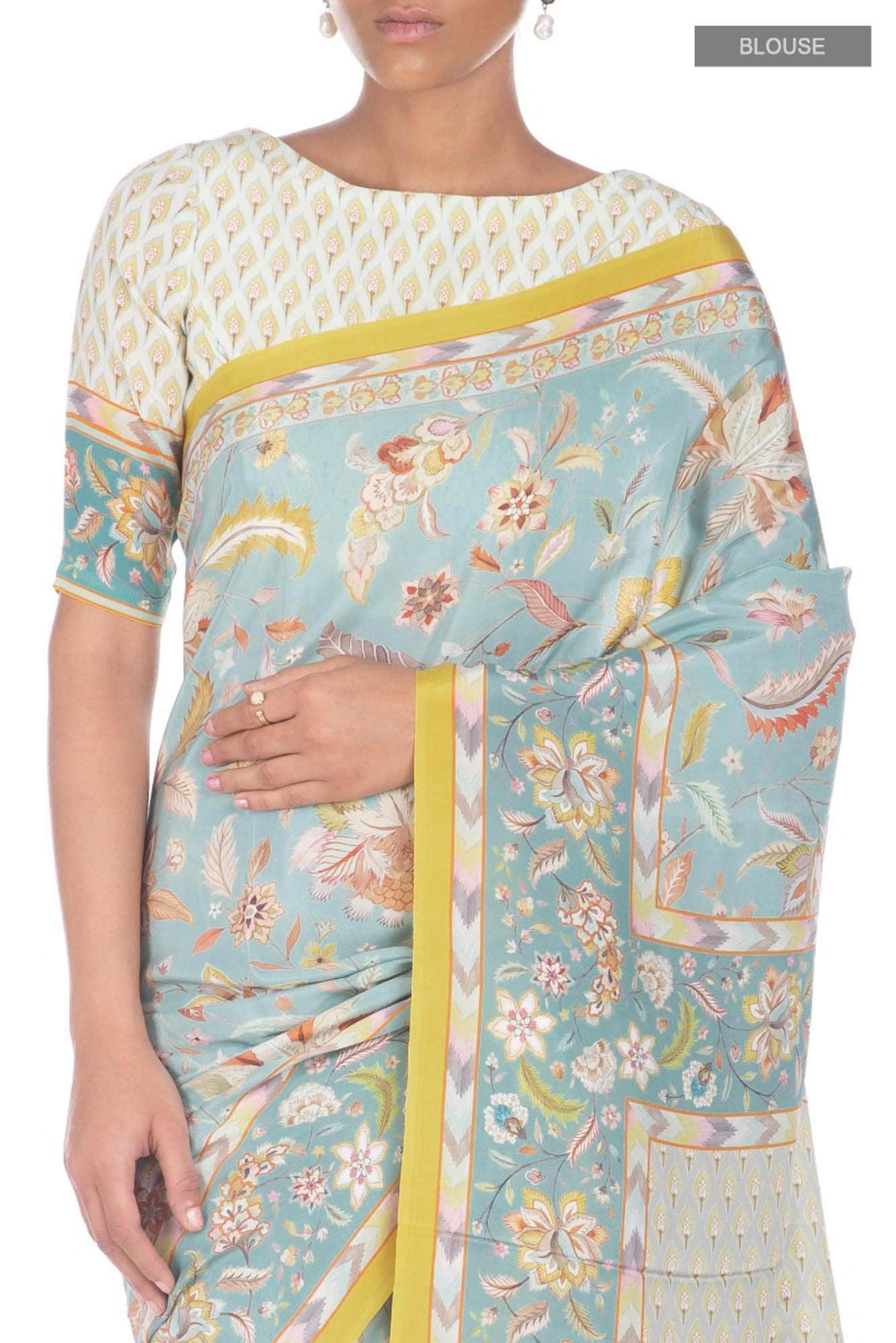 Bagicha Light turquoise floral design saree from Chintz Collection, Designed by Nalli