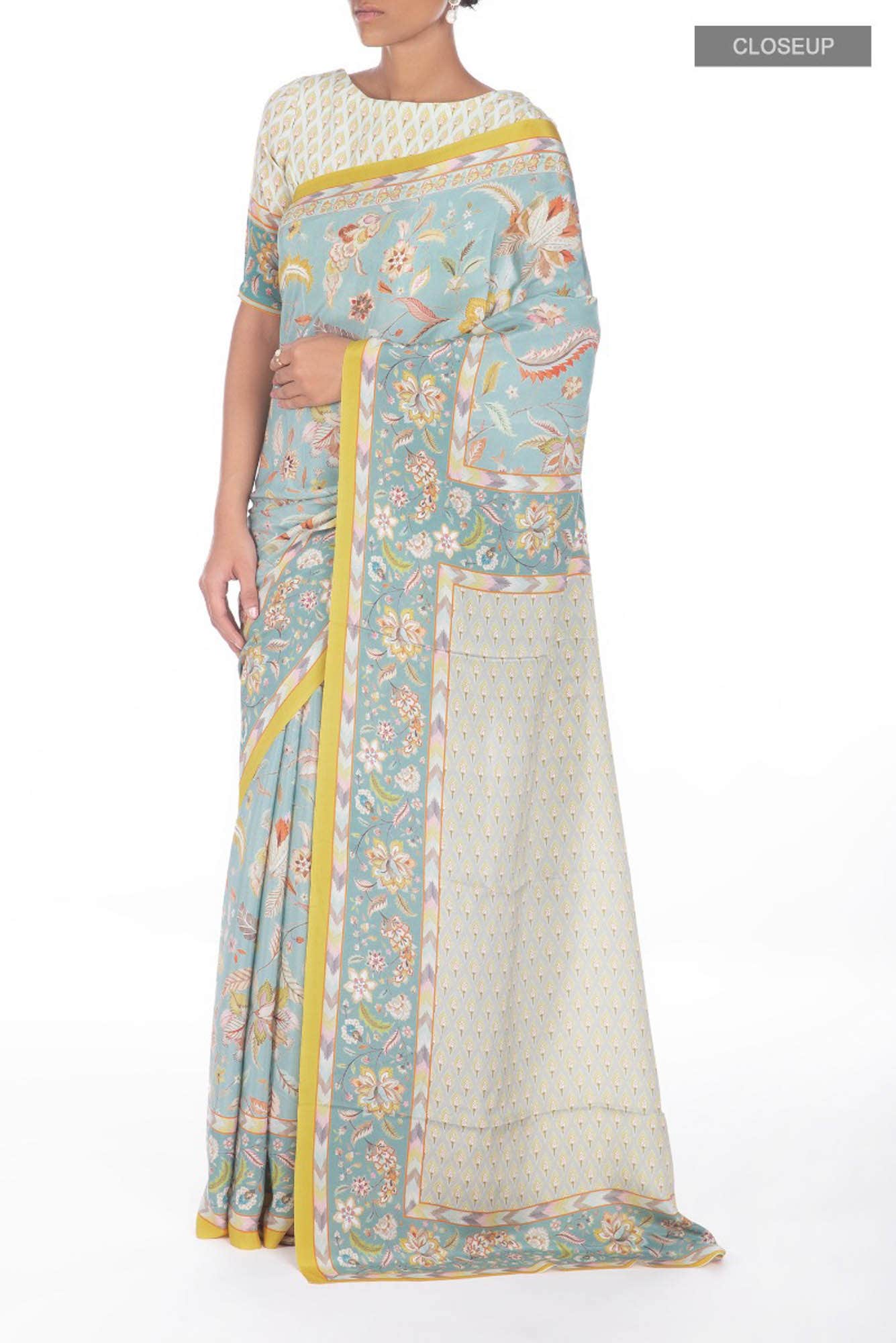 Bagicha Light turquoise floral design saree from Chintz Collection, Designed by Nalli