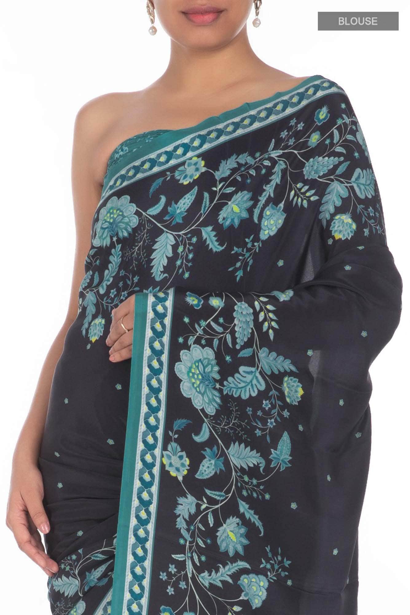 Chandni Black floral design saree from Chintz Collection, Designed by Nalli