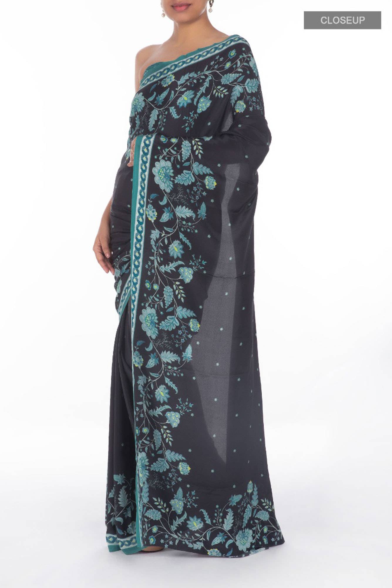 Chandni Black floral design saree from Chintz Collection, Designed by Nalli