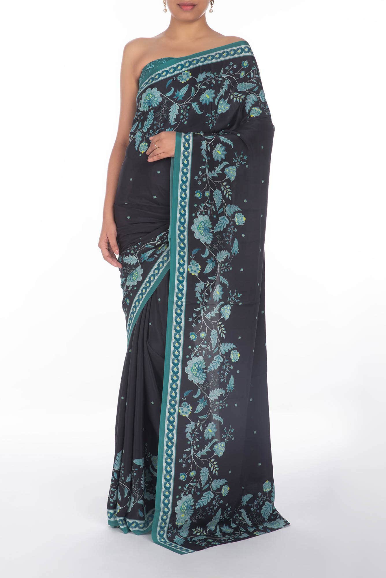 Chandni Black floral design saree from Chintz Collection, Designed by Nalli
