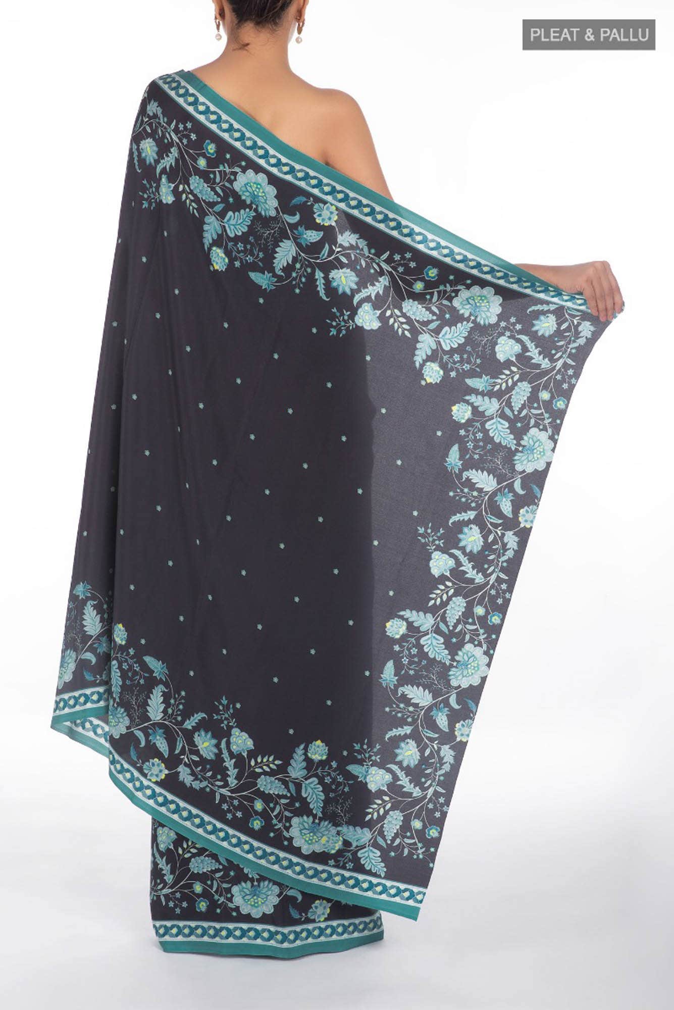 Chandni Black floral design saree from Chintz Collection, Designed by Nalli