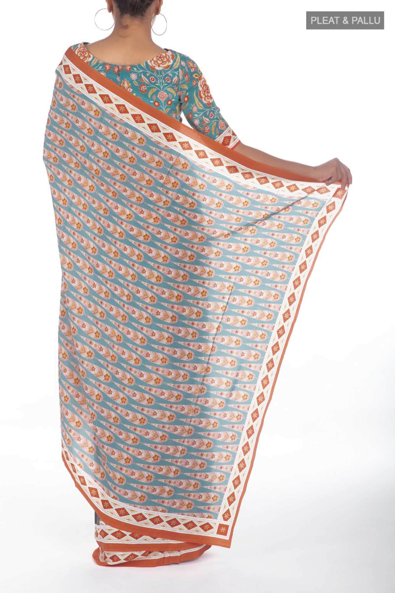 Lata Dark Grey floral design saree from Chintz Collection, Designed by Nalli