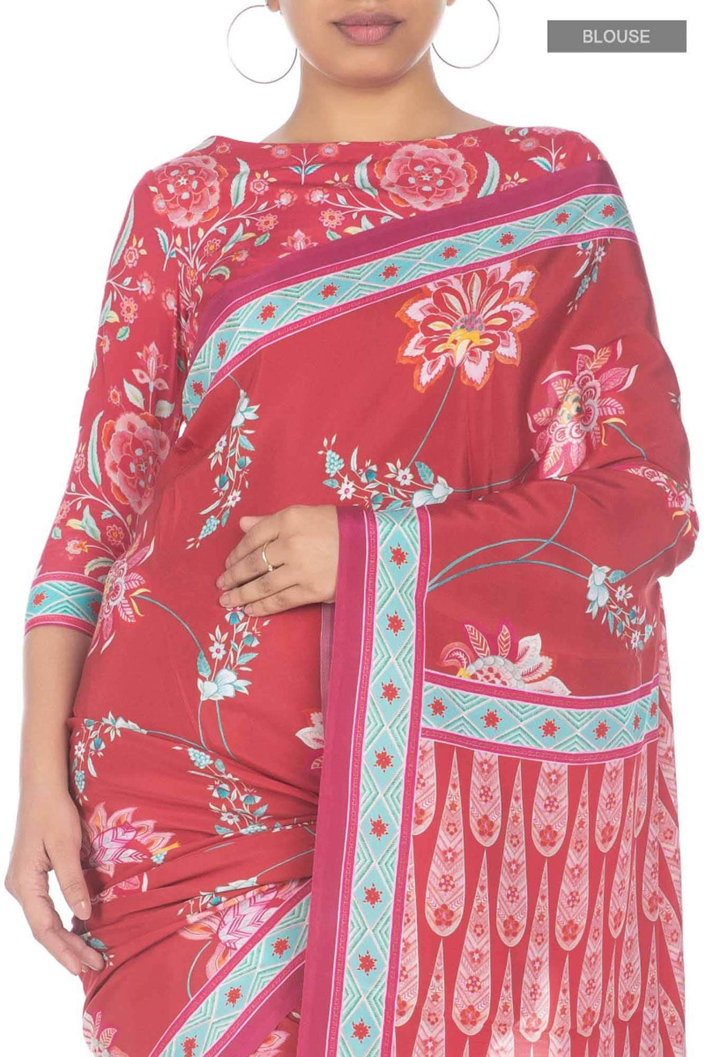 Lata Red floral design saree from Chintz Collection, Designed by Nalli
