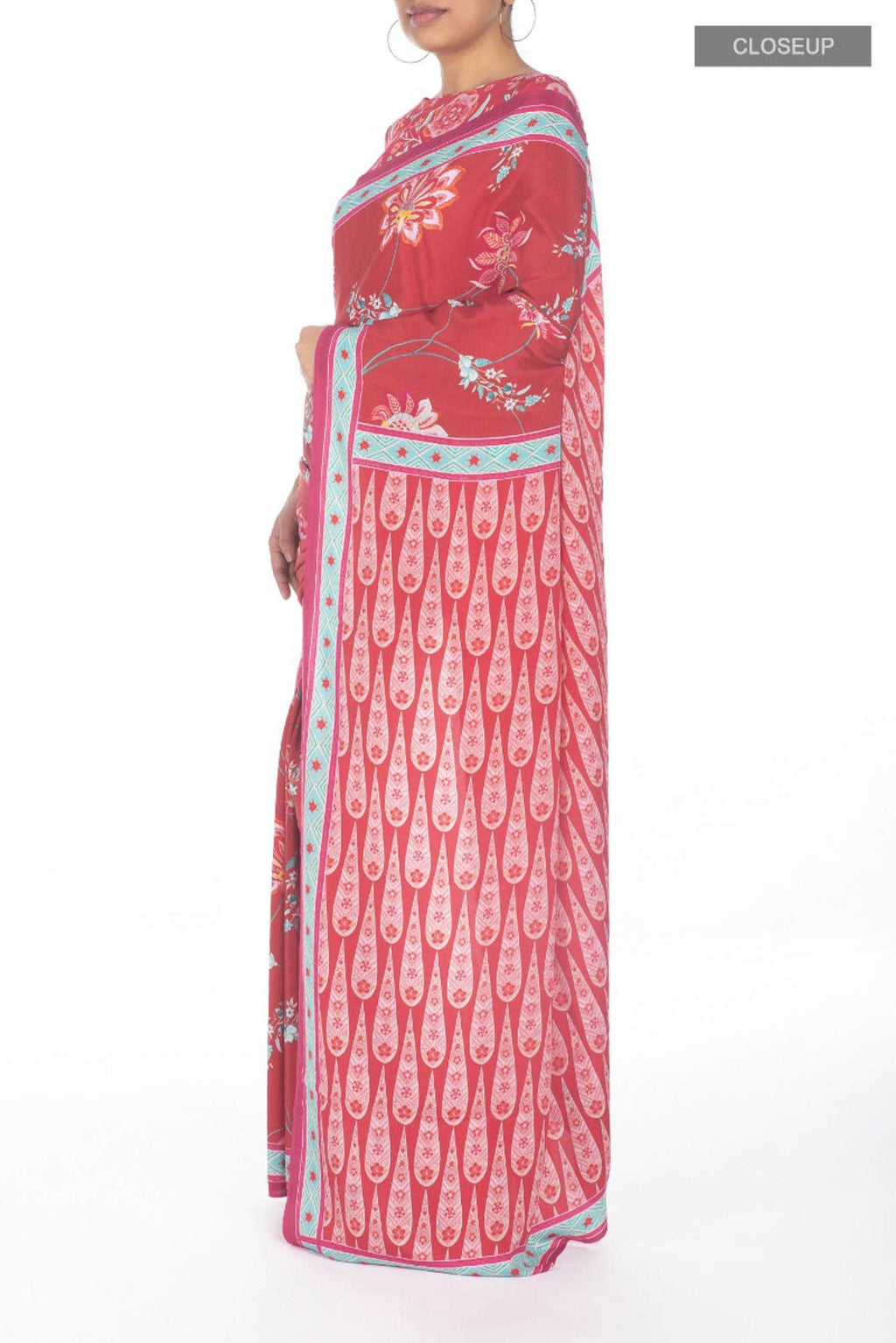 Lata Red floral design saree from Chintz Collection, Designed by Nalli